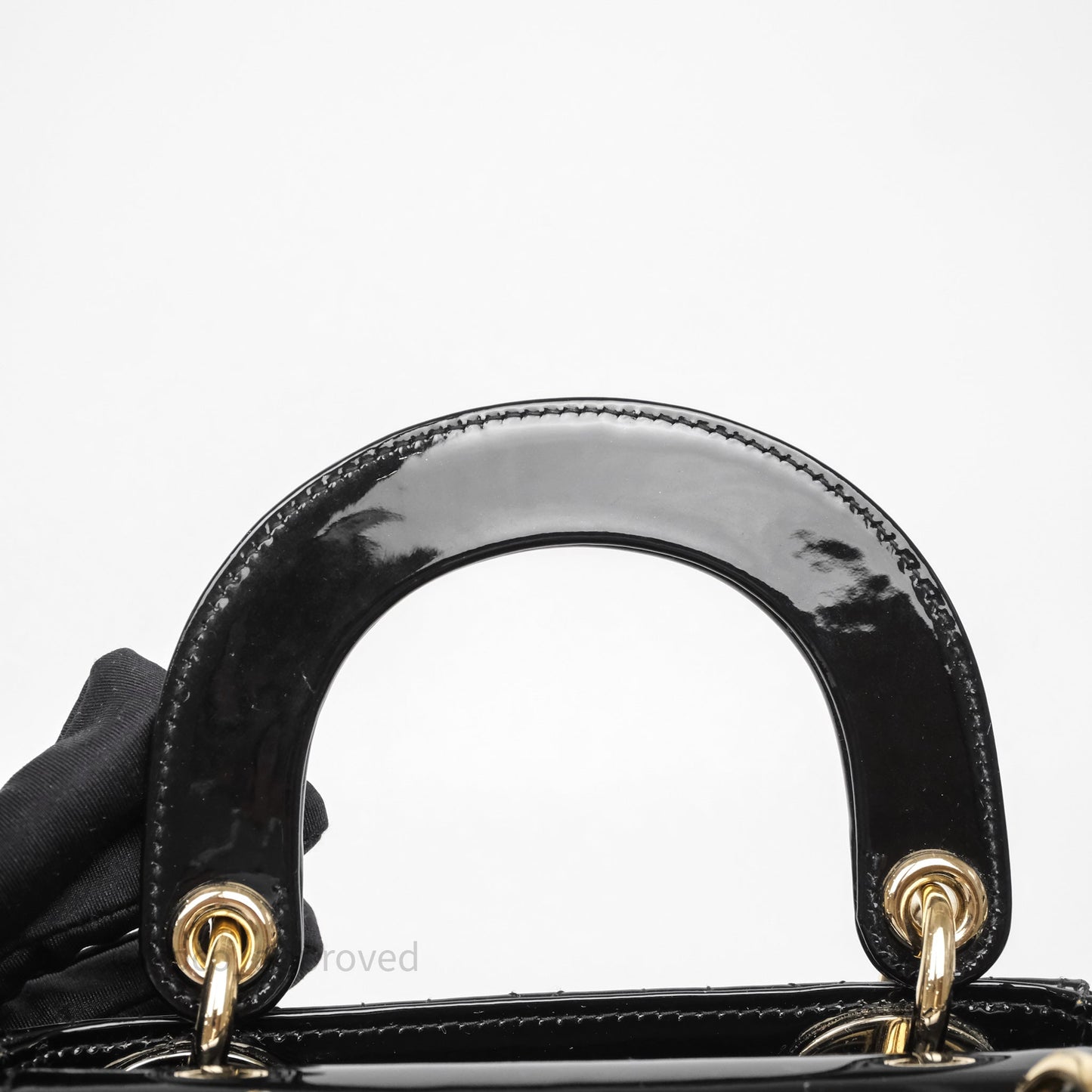 Christian Dior Mini Lady Dior Black Cannage Patent Gold Hardware
