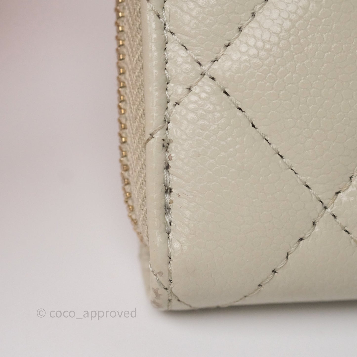 Chanel Zipper Card Holder Wallet Light Grey Caviar Gold Hardware