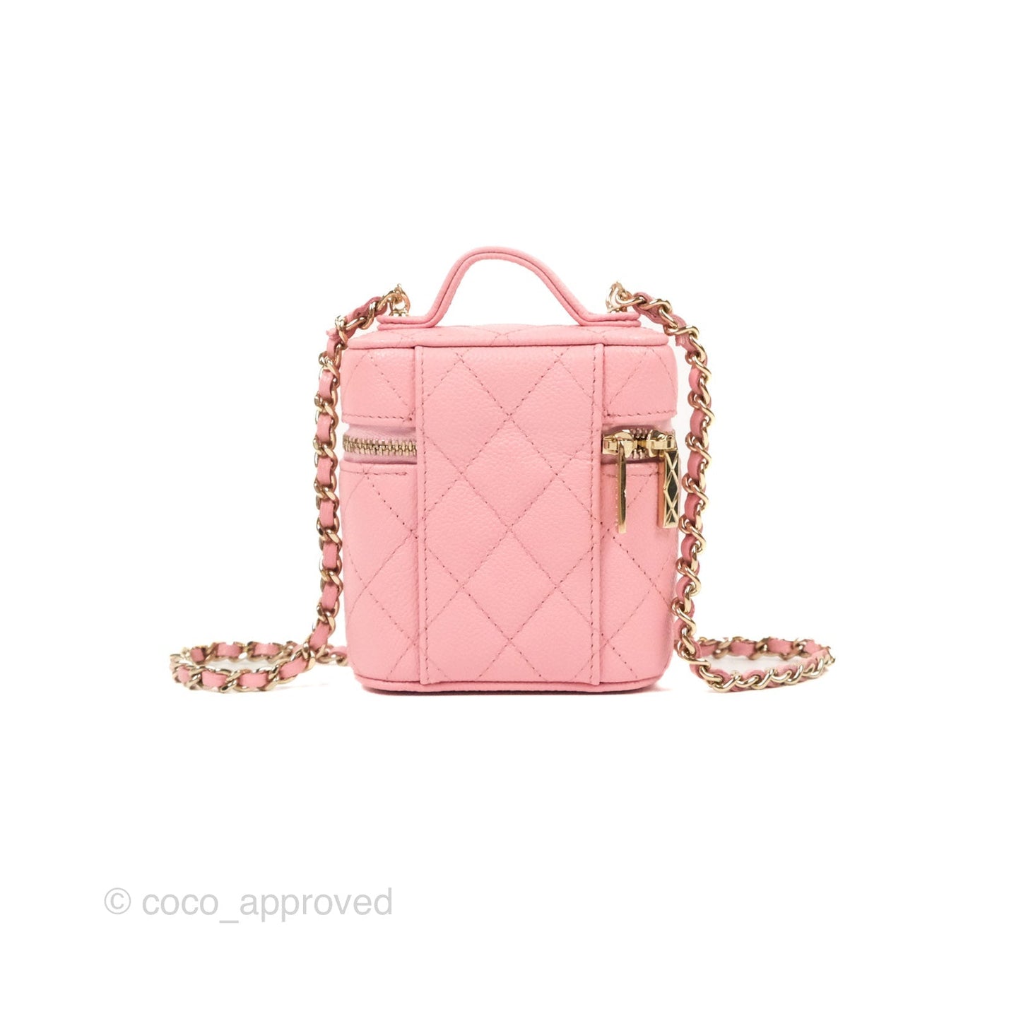Chanel Quilted Small Handle With Care Vanity Case With Chain Pink Caviar Gold Hardware