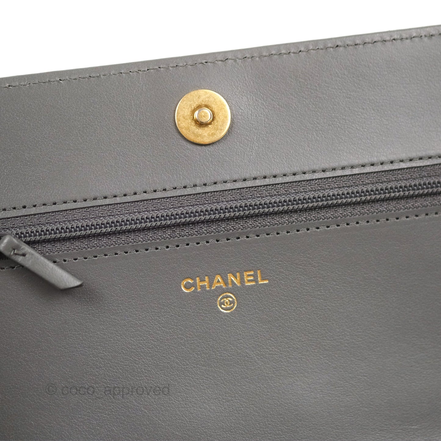 Chanel Quilted Boy Wallet on Chain WOC Dark Grey Caviar Gold Hardware