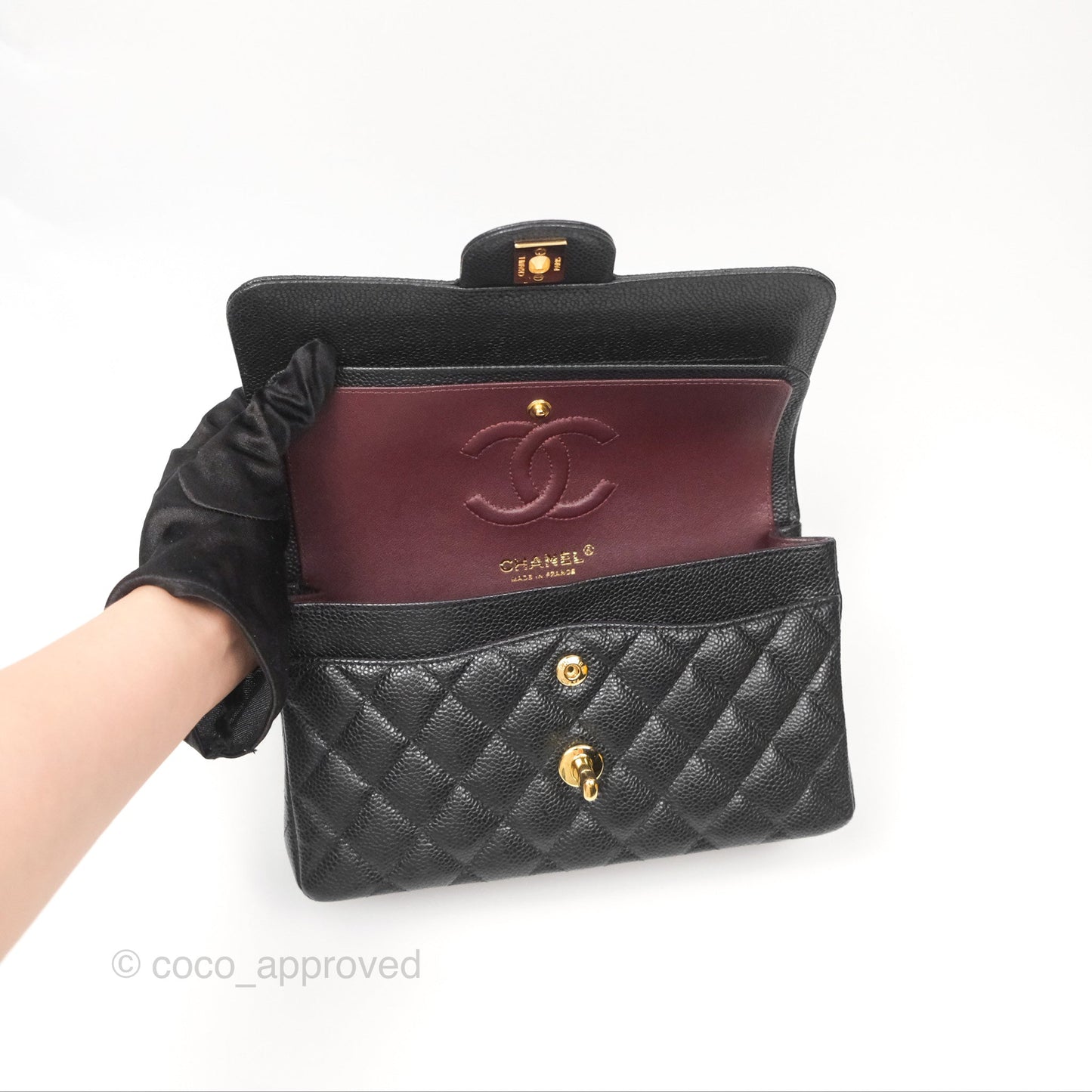 Chanel Small Classic Flap Quilted Black Caviar Gold Hardware
