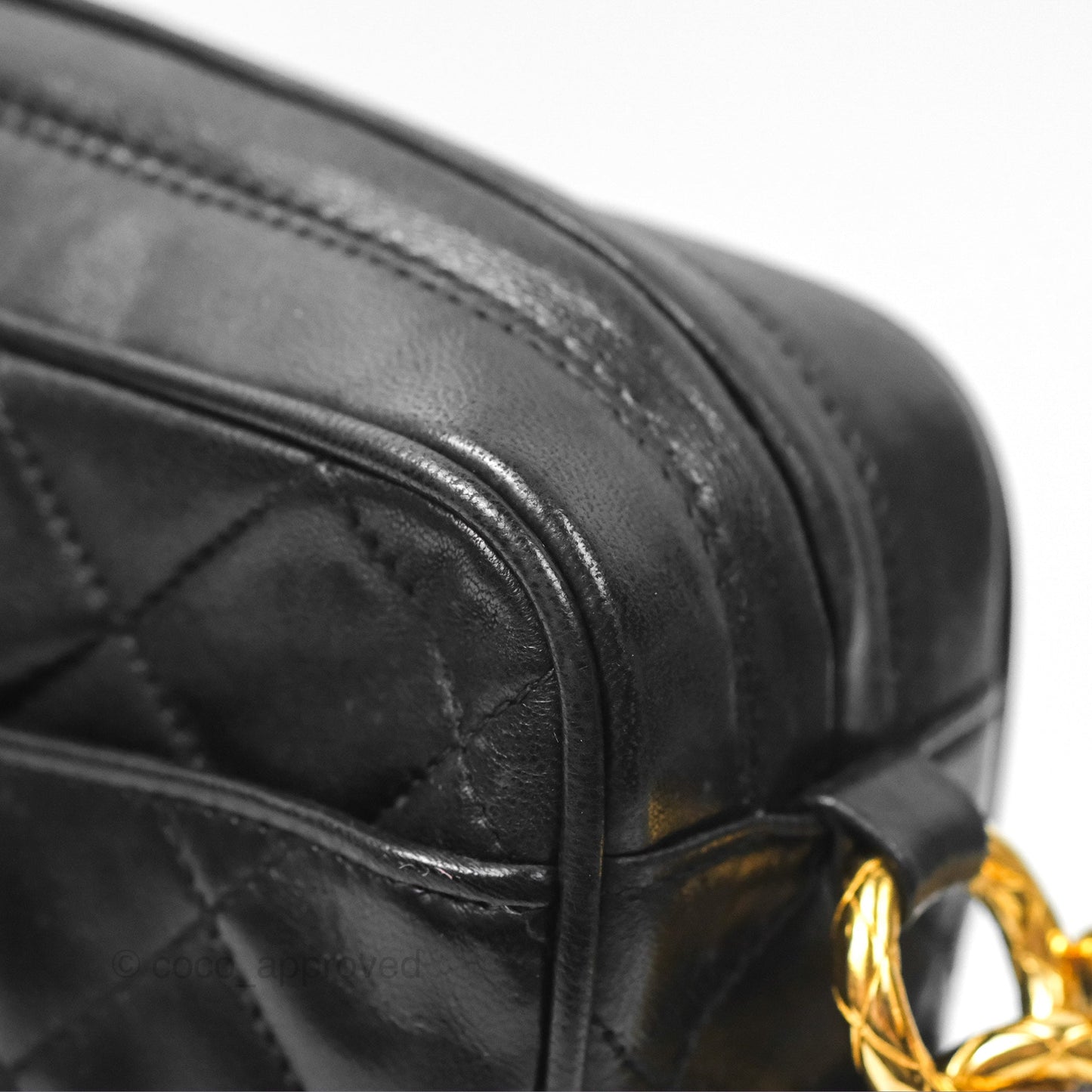 Chanel Vintage Quilted Shoulder Bag Black Lambskin Gold Hardware