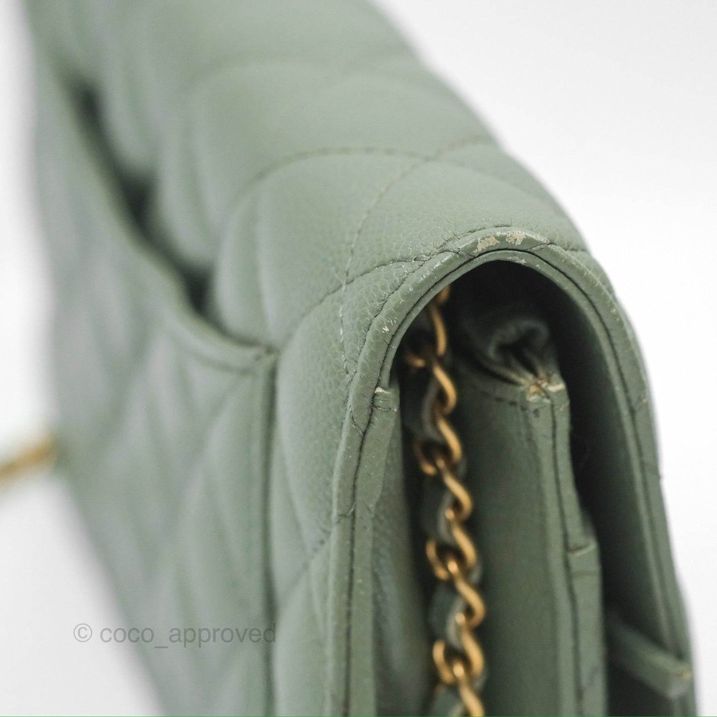 Chanel Classic Quilted Wallet On Chain WOC Glitter Dark Tiffany Green Caviar Aged Gold Hardware