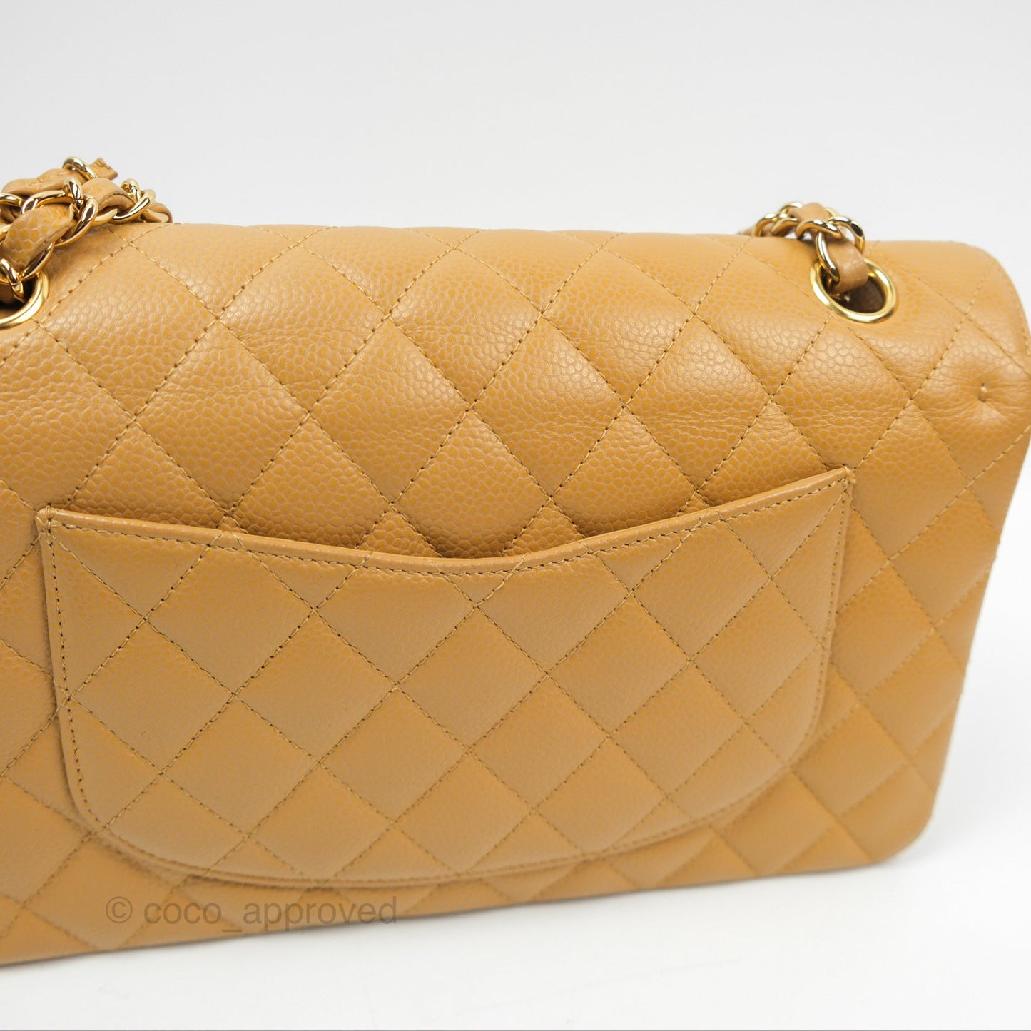 Chanel Classic M/L Medium Flap Quilted Dark Beige Caviar 24K Gold Hardware