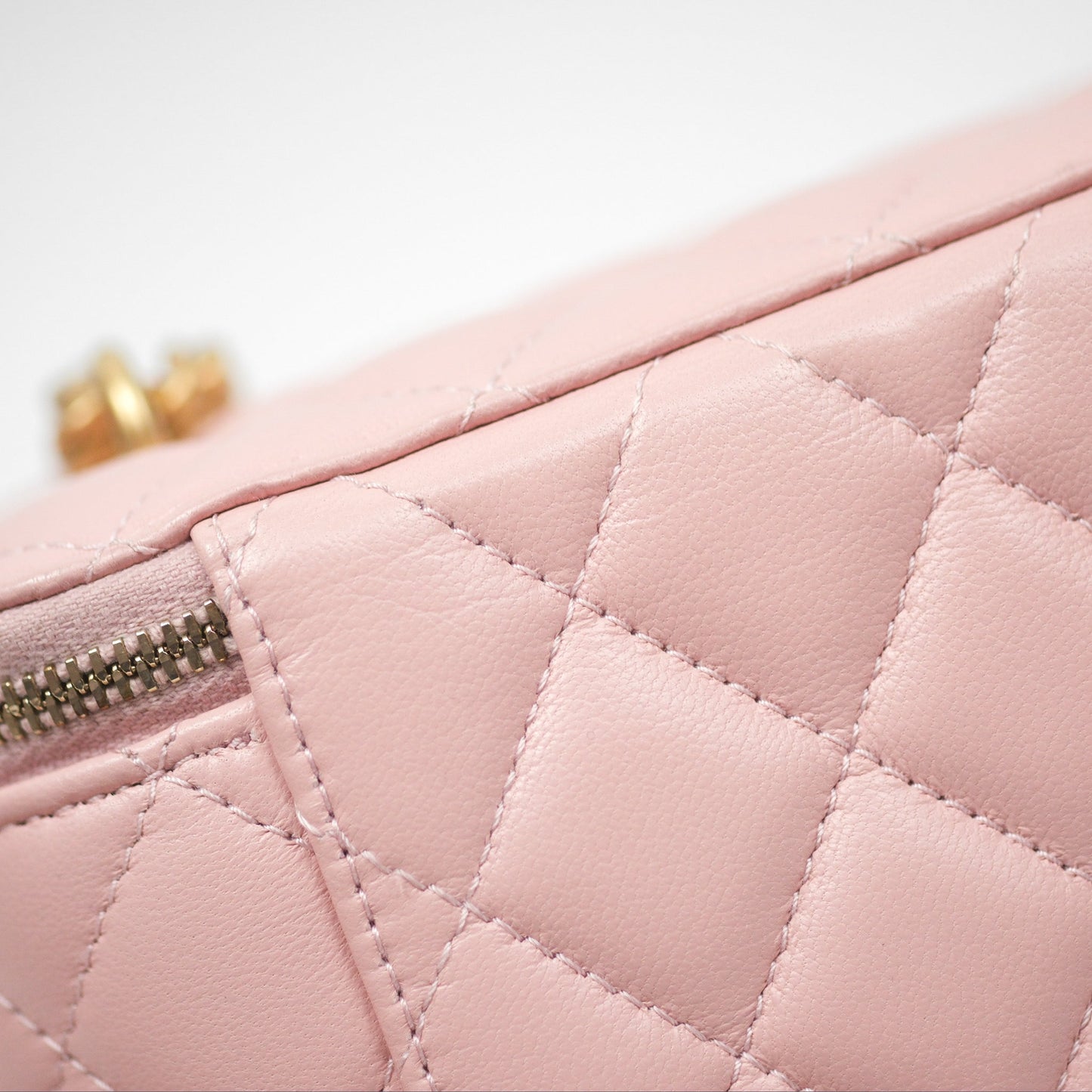 Chanel Quilted Vanity Rectangular with Camellia Adjustable Chain Pink Lambskin 23S