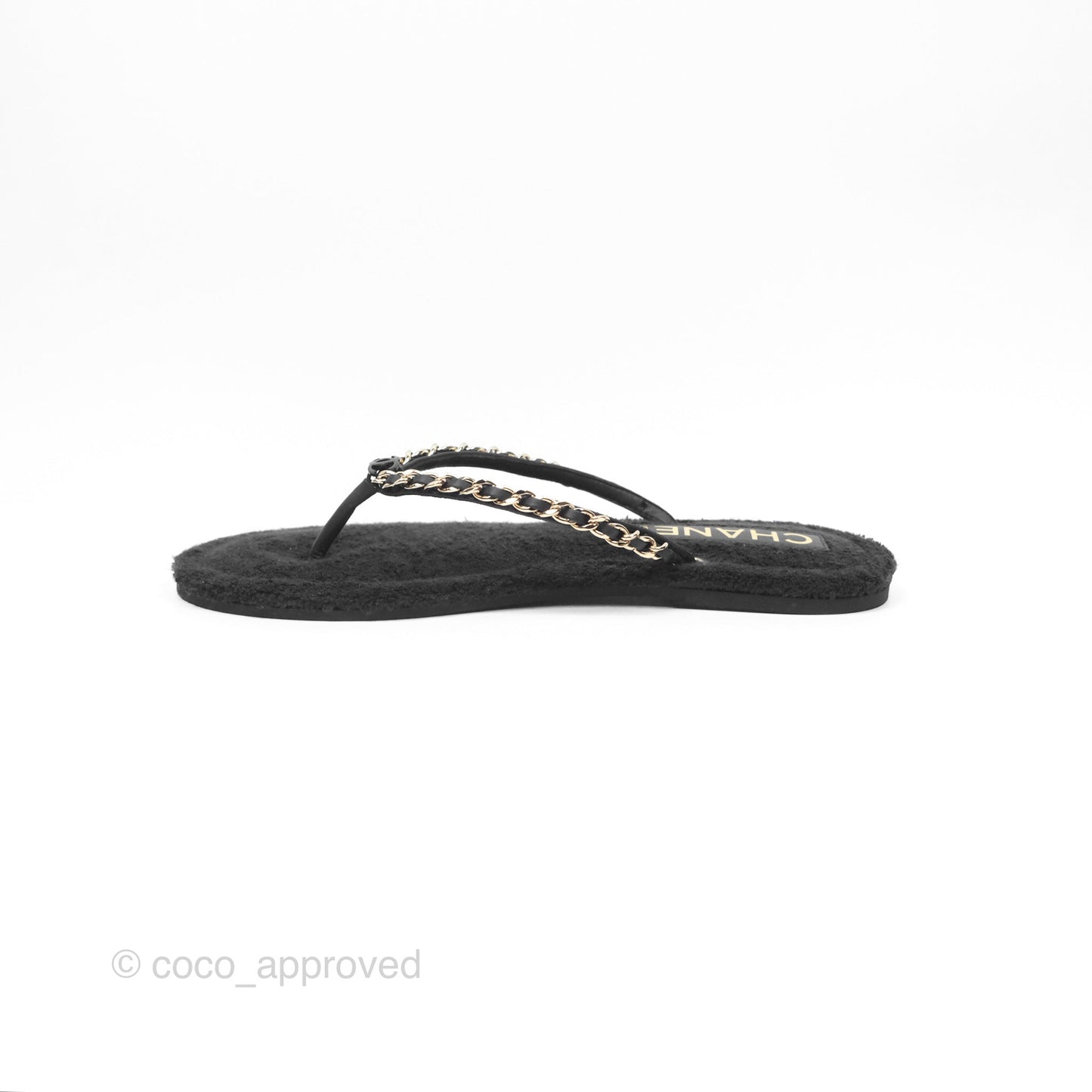 Chanel Chain Terry Slide Thong Sandals Black Size 39