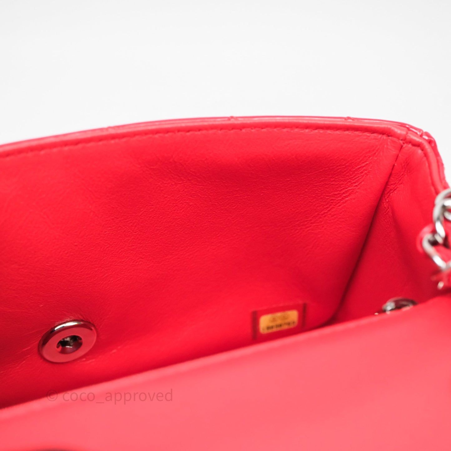 Chanel Mini Rectangular Quilted Red Patent Silver Hardware