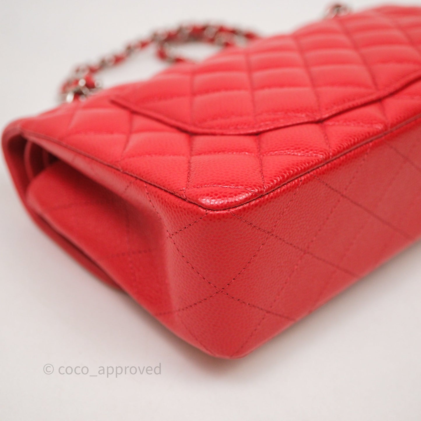 Chanel Small Classic Flap Quilted Red Caviar Silver Hardware