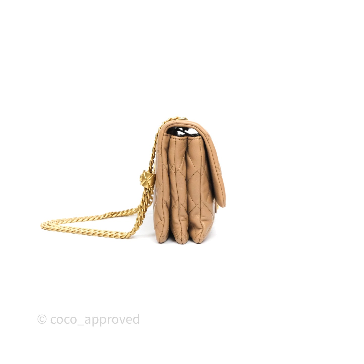 Chanel Medium All Slide Adjustable Chain Flap Bag Beige Lambskin Aged Gold Hardware