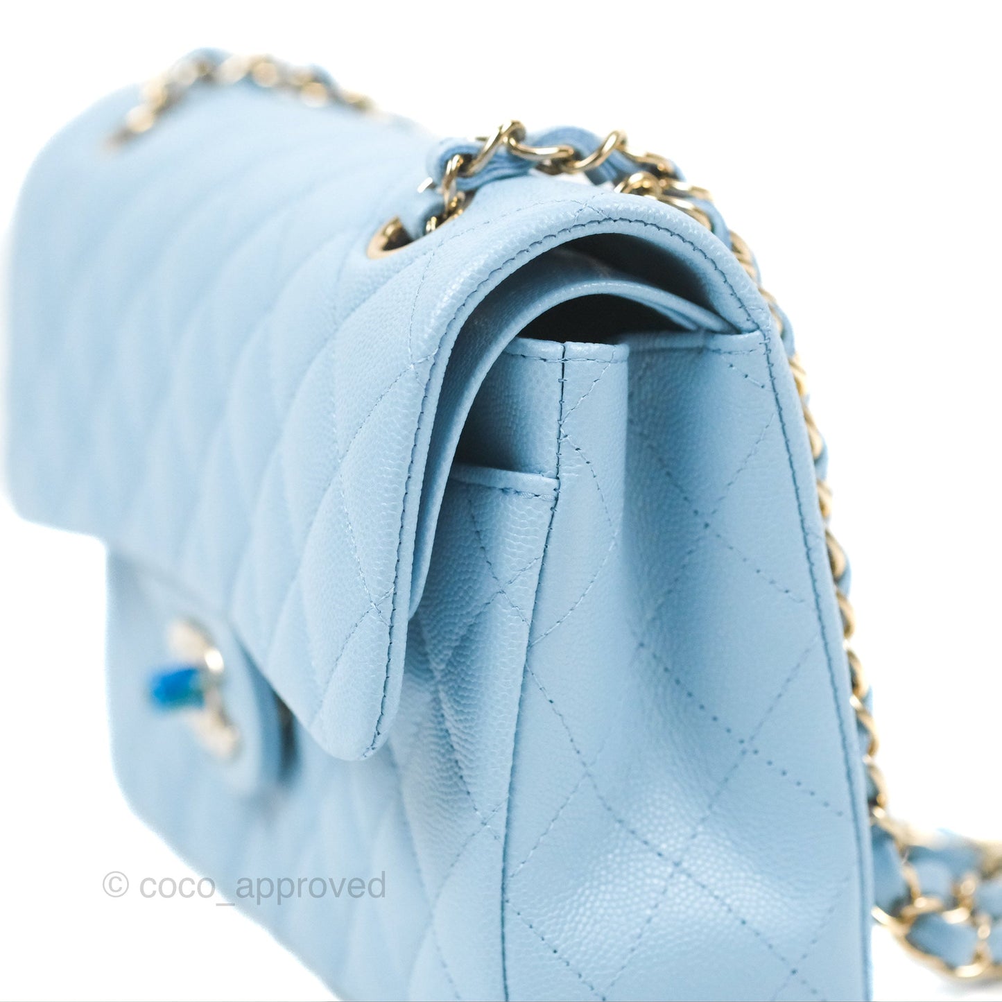 Chanel Small Classic Quilted Flap Blue Caviar Gold Hardware 22S