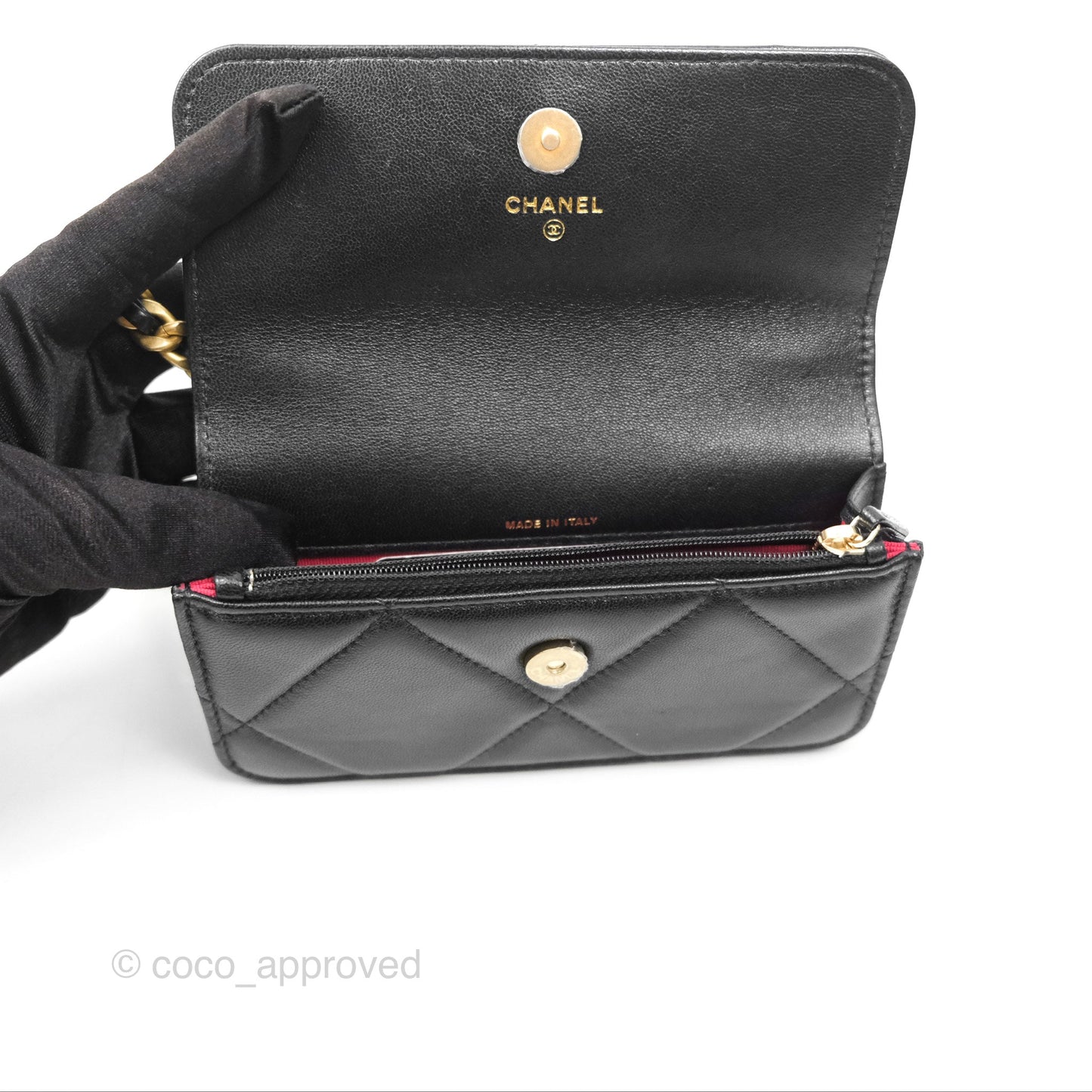 Chanel 19 Mini WOC Flap Phone Holder Black Lambskin Mixed Hardware
