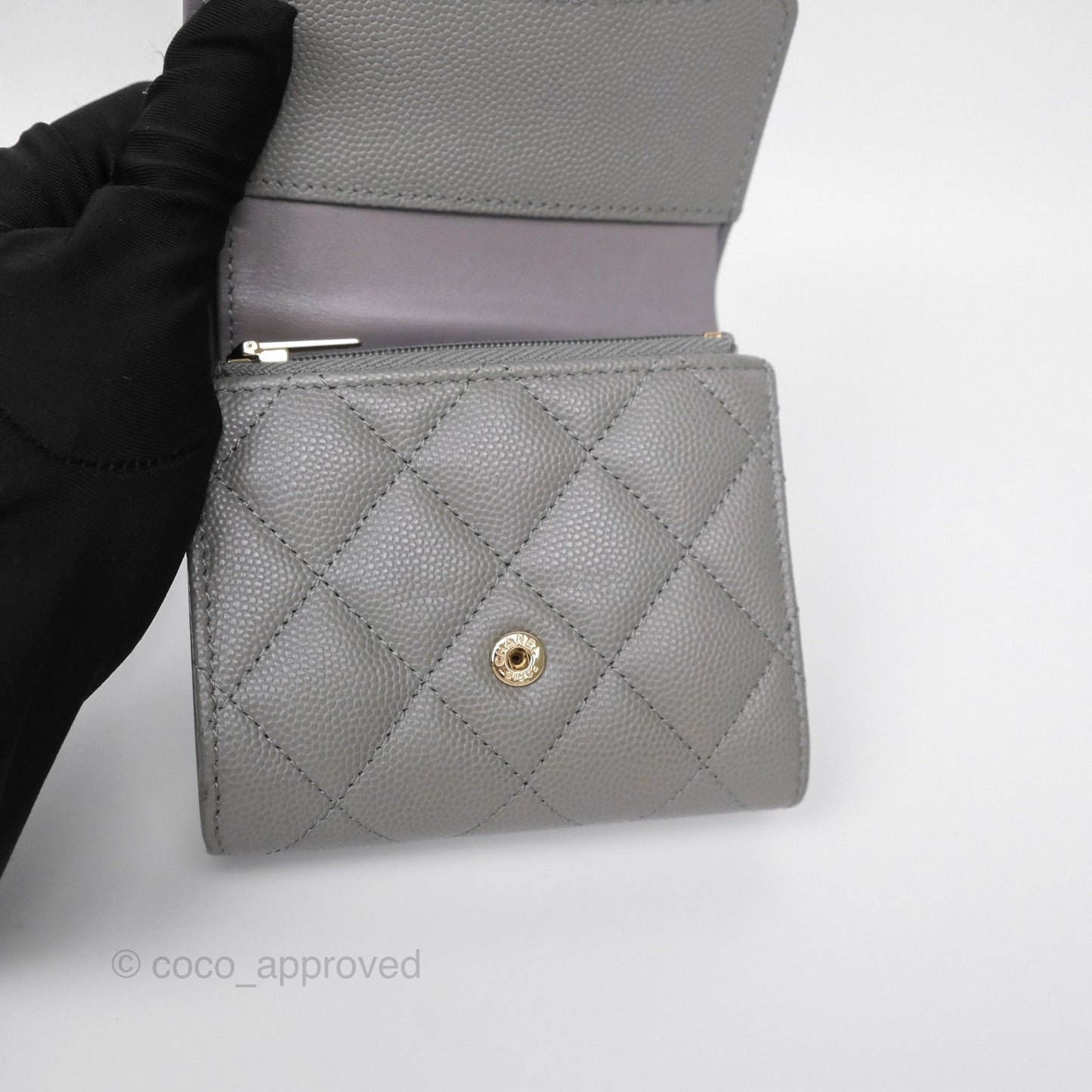 Chanel Classic Short Flap Wallet Grey Caviar Gold Hardware