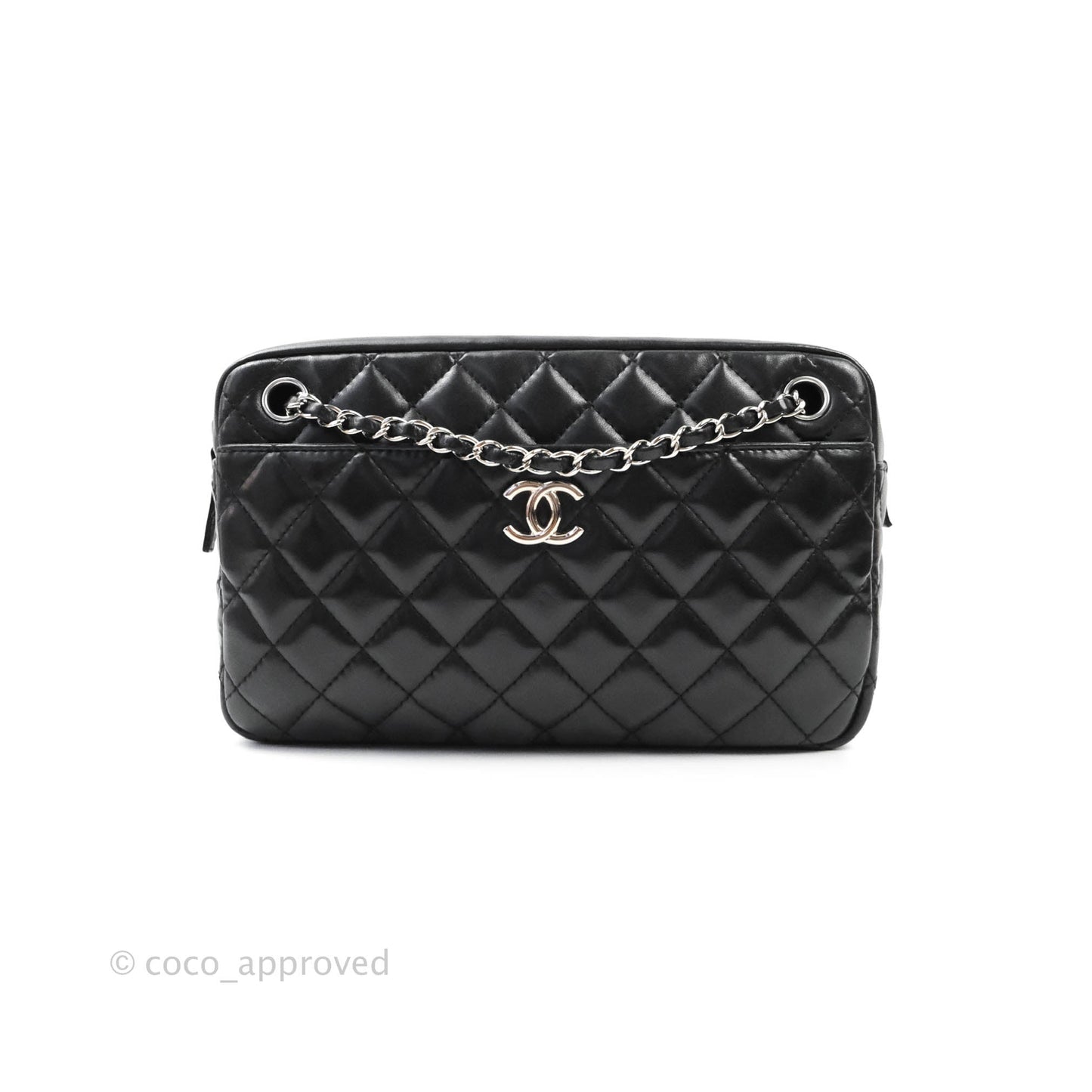 Chanel Quilted Camera Case Bag Black Lambskin Silver Hardware