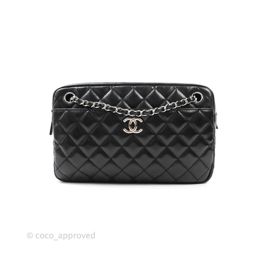 Chanel Quilted Camera Case Bag Black Lambskin Silver Hardware