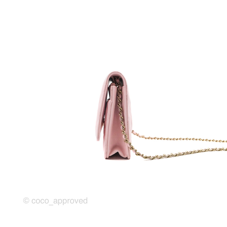 Chanel Quilted Classic Wallet on Chain WOC Pink Caviar Gold Hardware