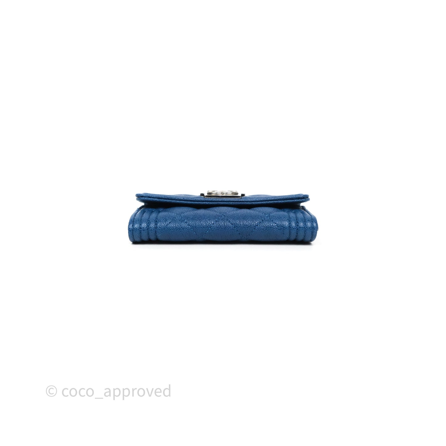 Chanel Quilted Boy Flap Card Holder Blue Caviar Silver Hardware