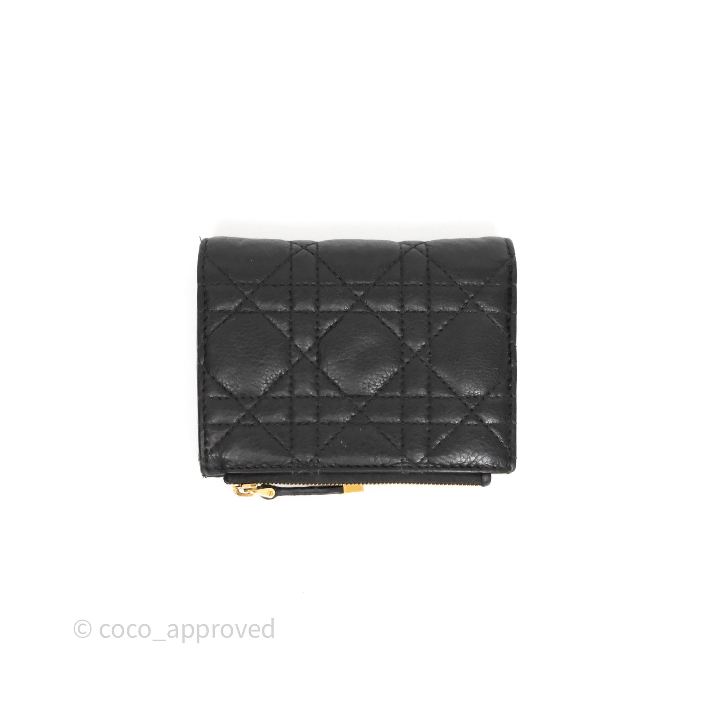 Christian Dior Caro Dahlia Wallet Black Calfskin Gold Hardware