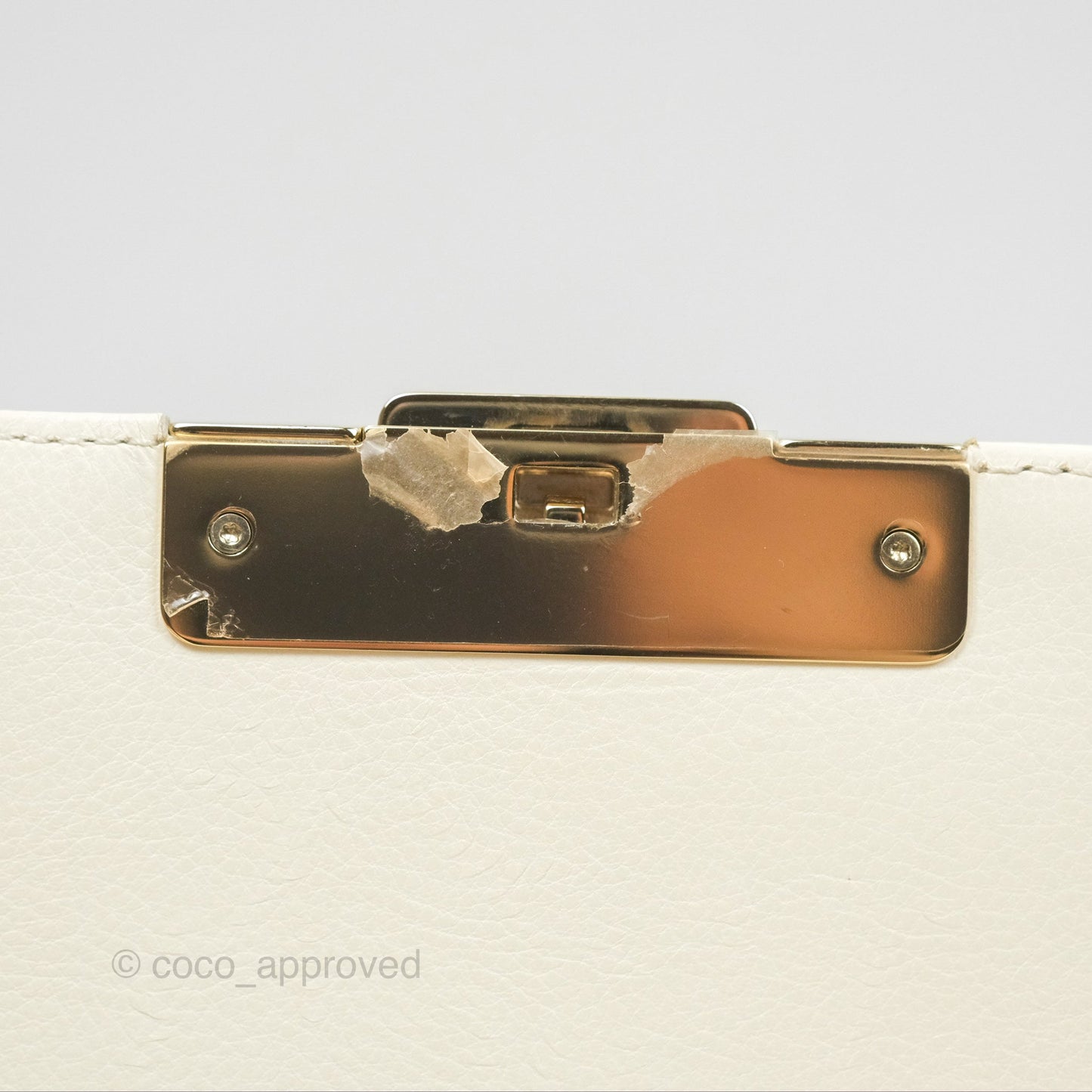 Chanel Quilted Label Click Flap Bag White Grained Calfskin Gold Hardware