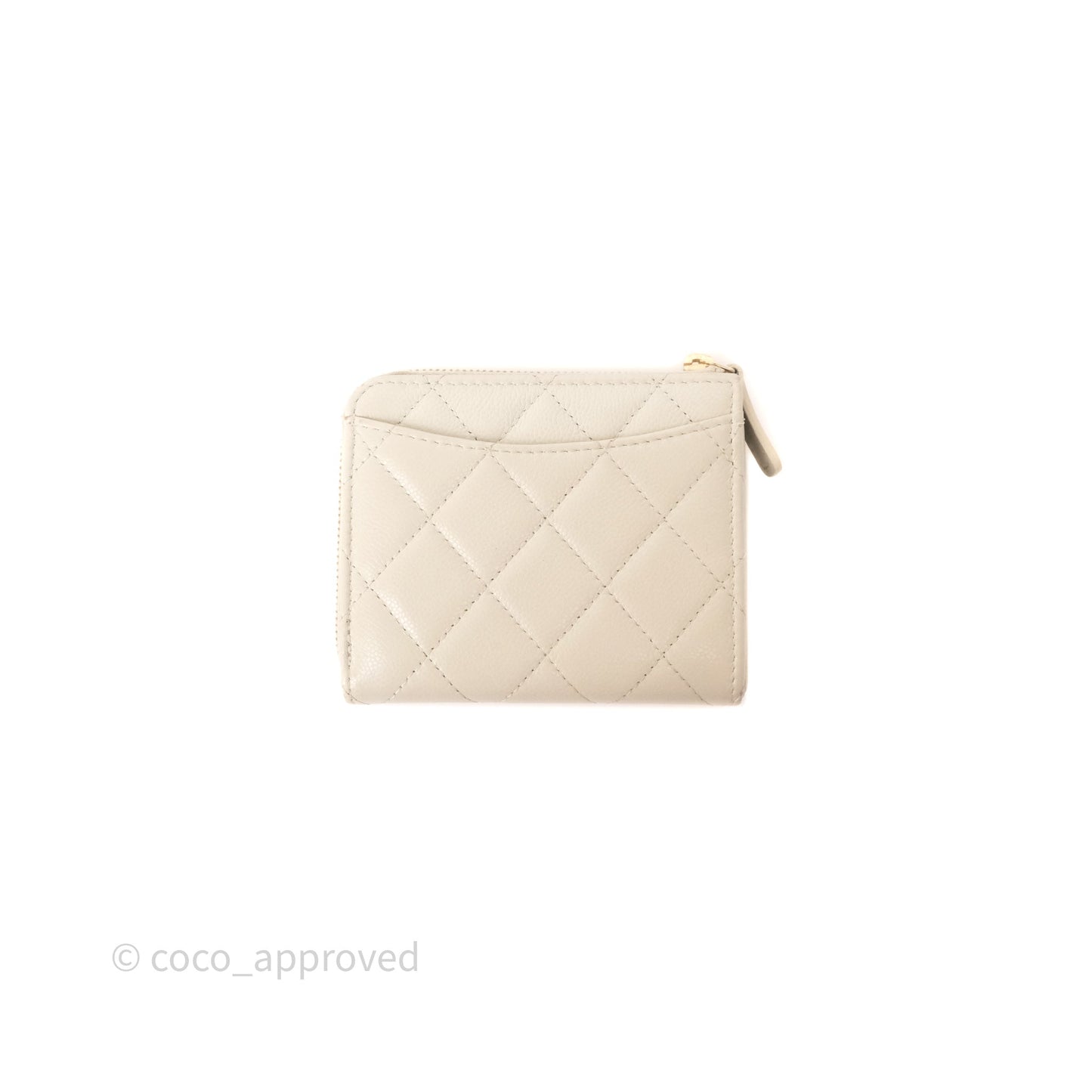 Chanel Zipper Card Holder Wallet Light Grey Caviar Gold Hardware