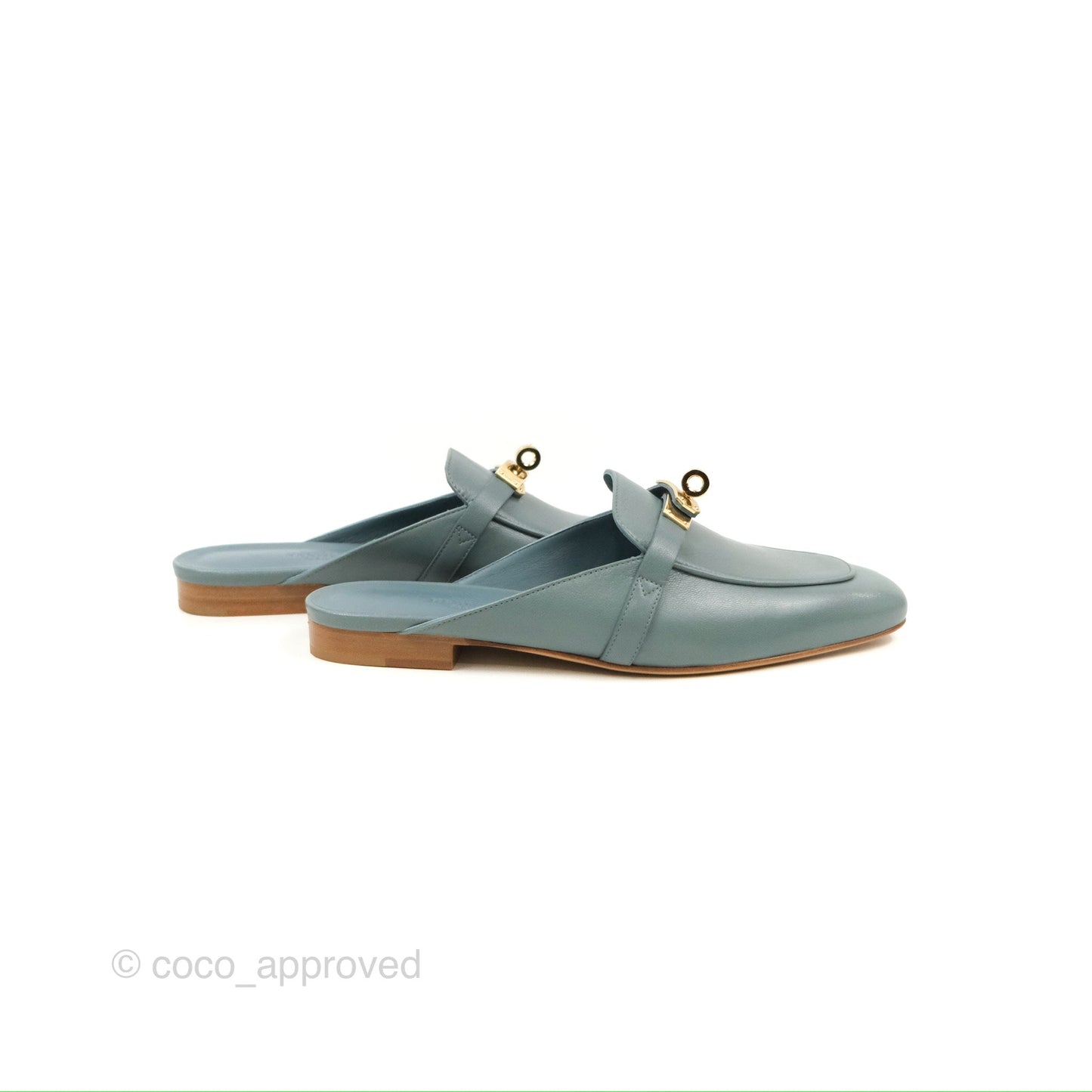 Hermès Oz Mules Bleu Pinede Calfskin Gold Hardware Size 37.5