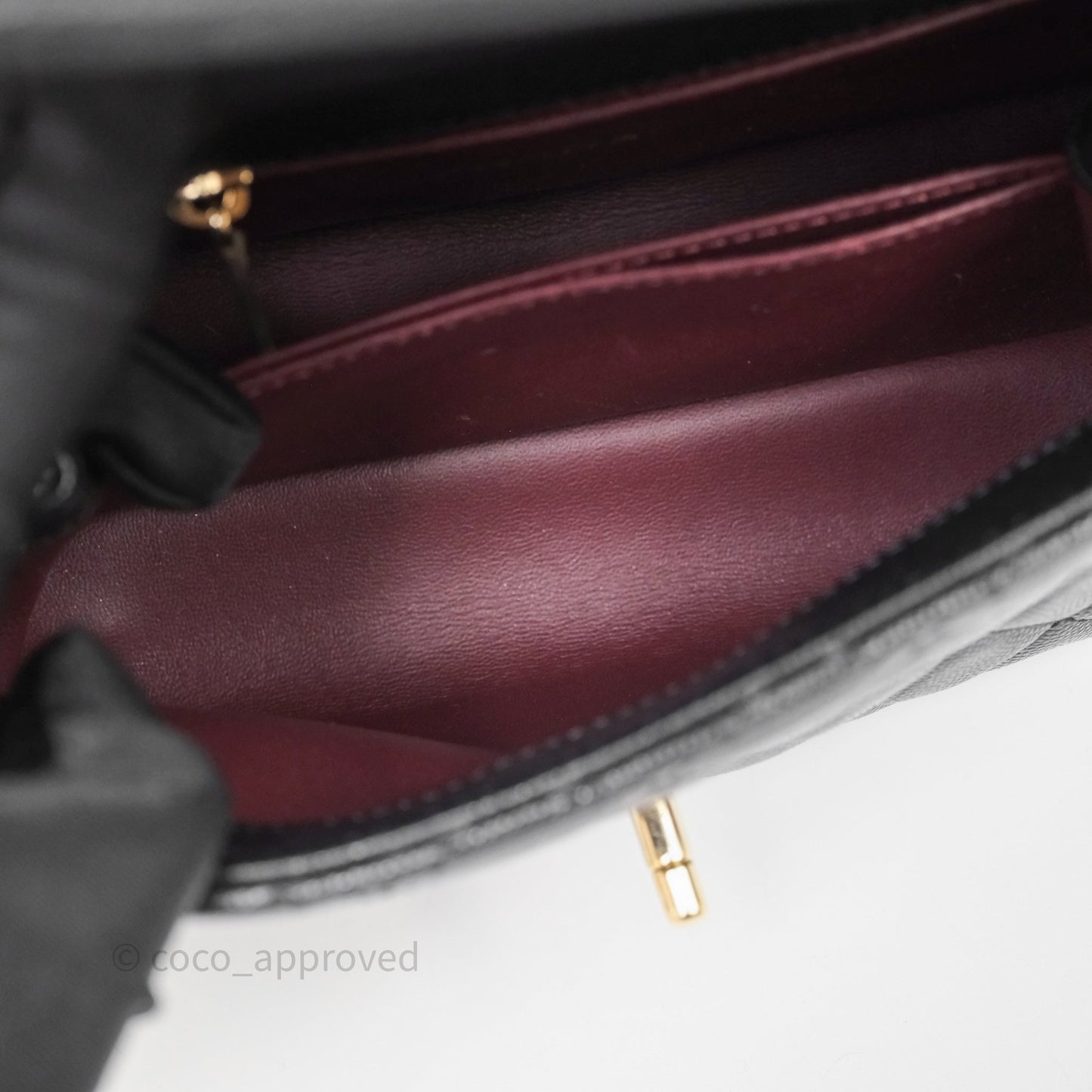 Chanel Small Coco Handle Quilted Black Caviar Aged Gold Hardware Lizard Handle