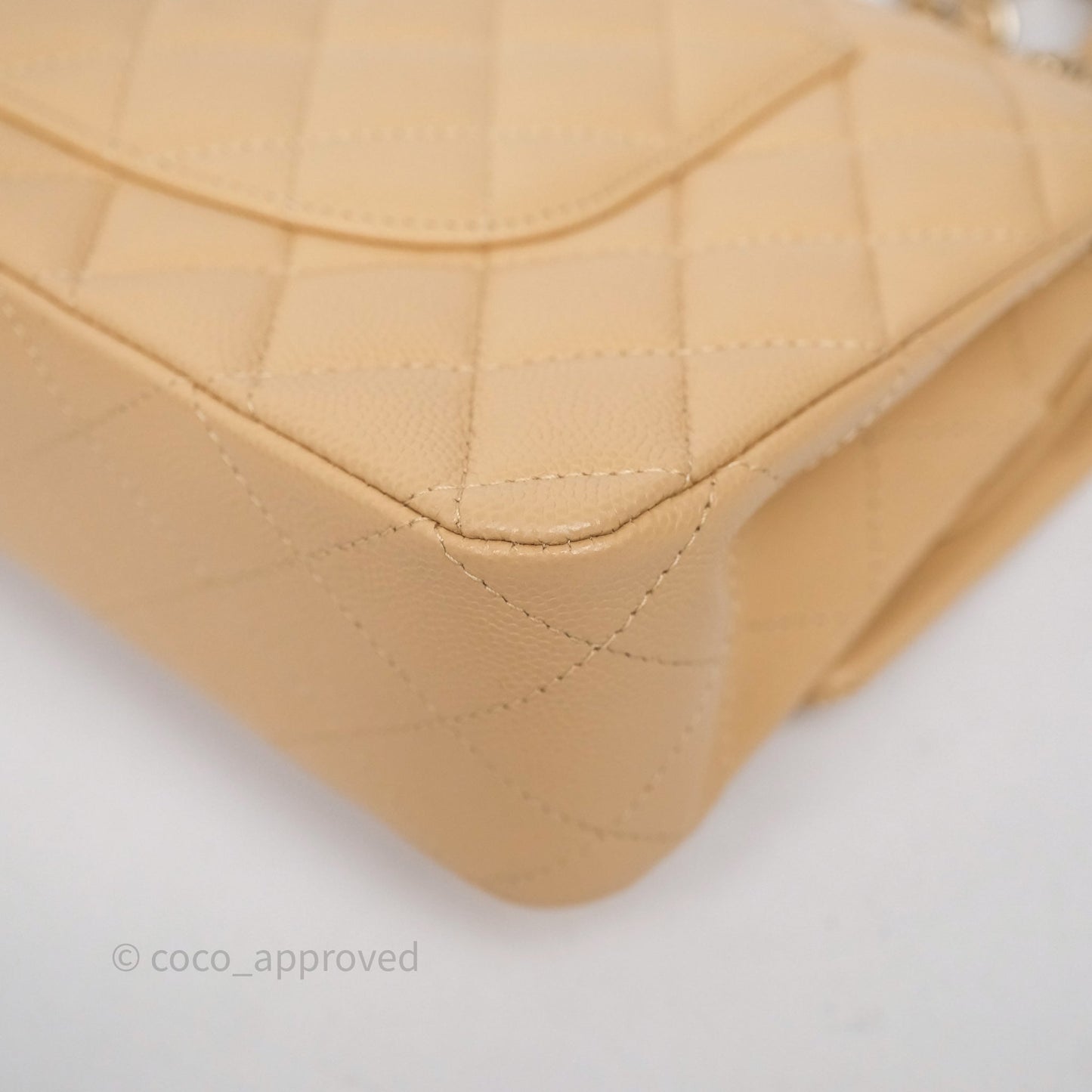 Chanel Classic M/L Medium Flap Quilted Beige Caviar Gold Hardware
