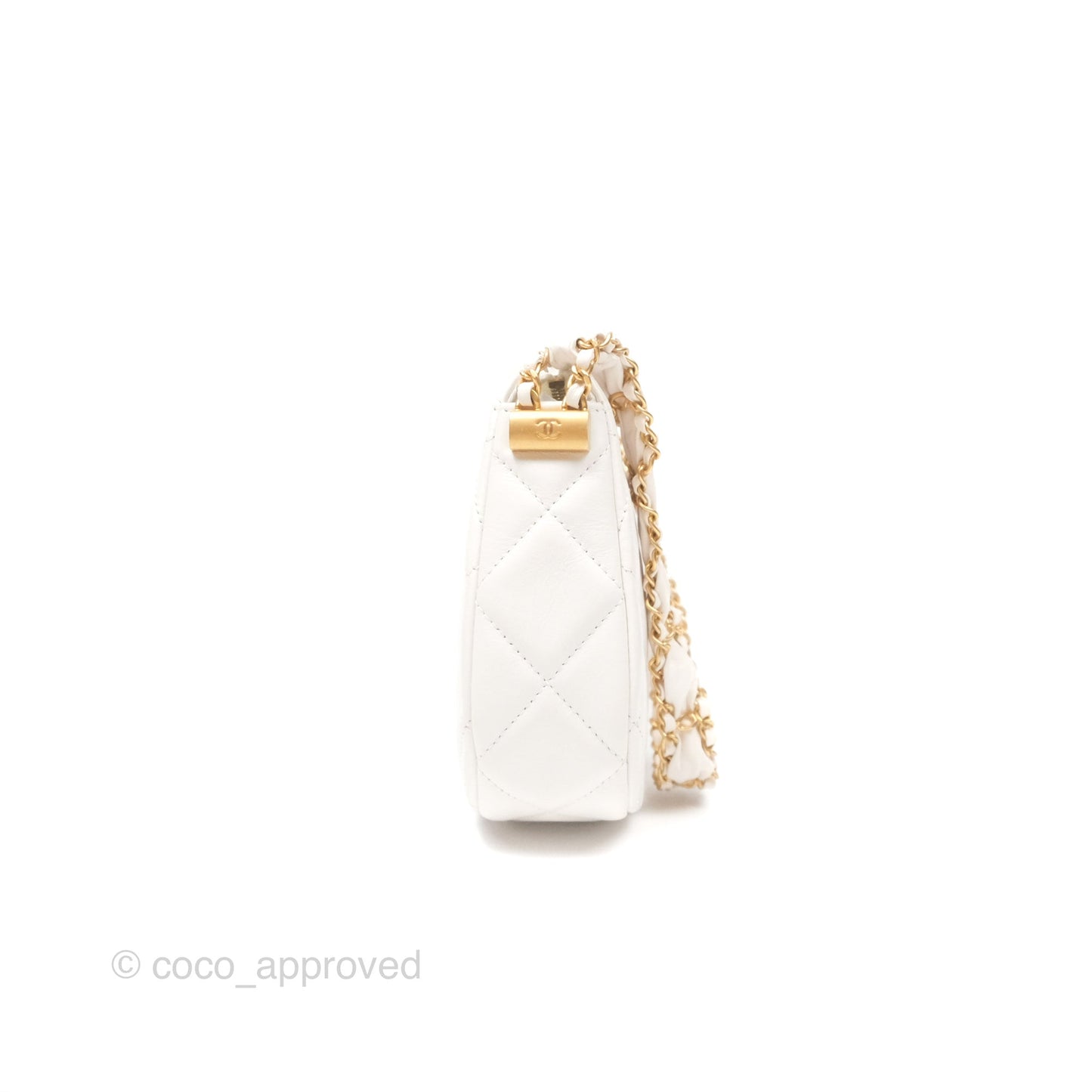 Chanel Hobo Bag White Aged Calfskin Aged Gold Hardware