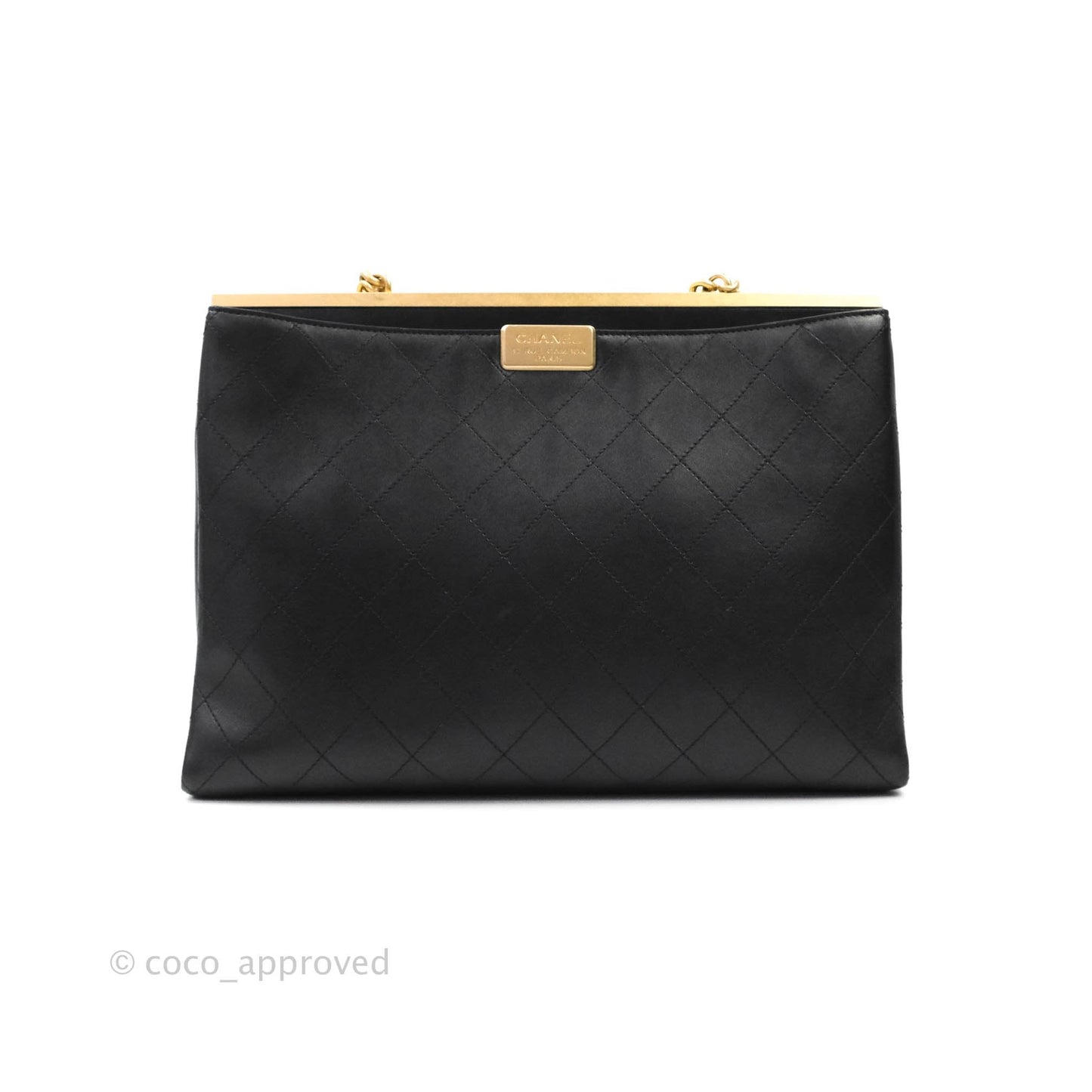 Chanel Flat Quilted Coco Luxe Large Shopping Bag Black Aged Gold Hardware 18P
