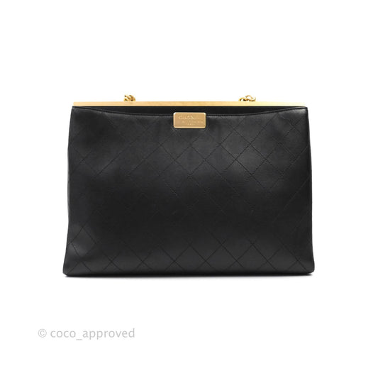 Chanel Flat Quilted Coco Luxe Large Shopping Bag Black Aged Gold Hardware 18P