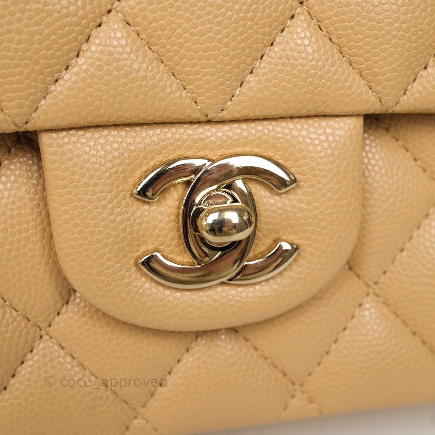 Chanel Classic M/L Medium Flap Quilted Beige Caviar Gold Hardware