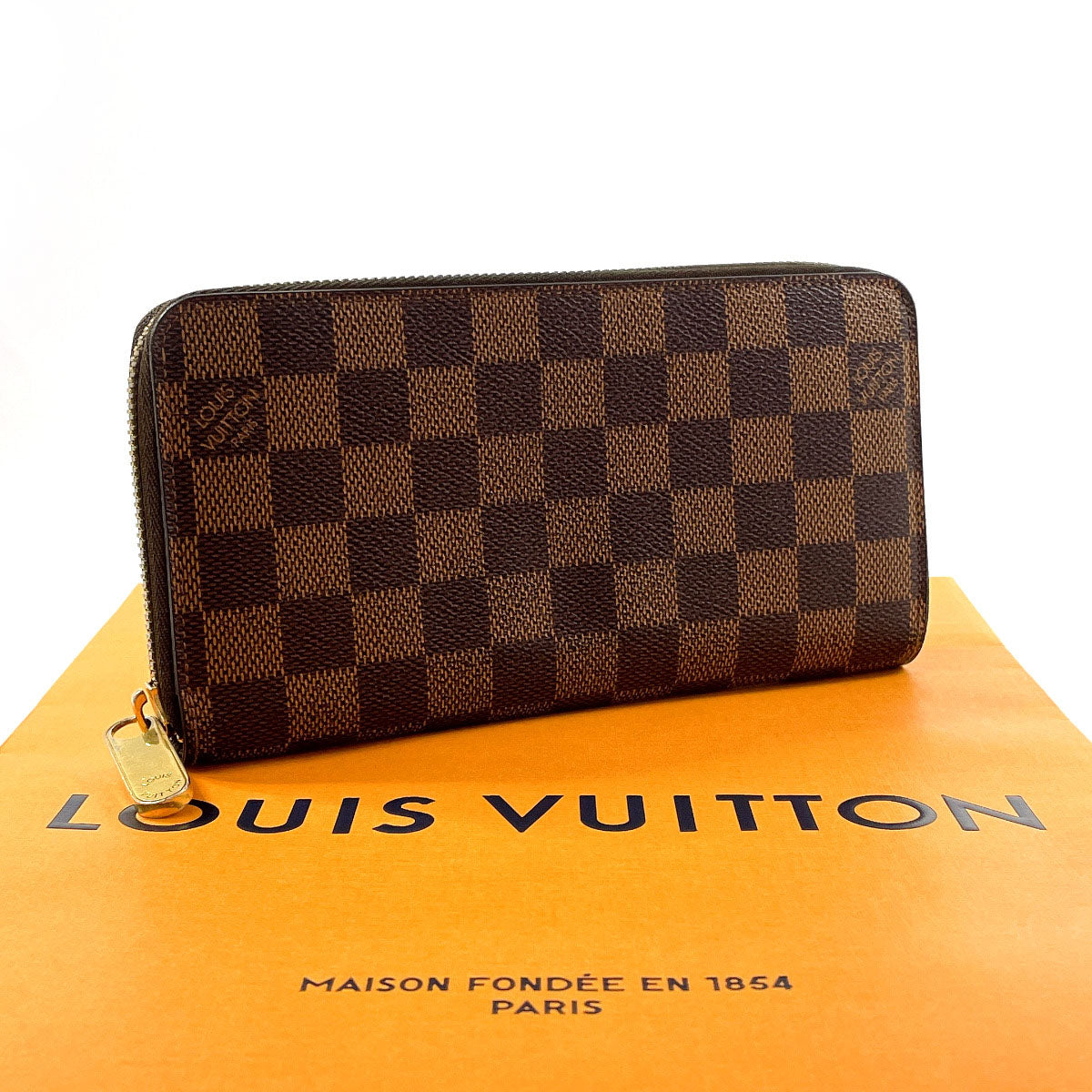 LOUIS VUITTON Long Wallet Purse N60015 Damier canvas, leather Brown Zippy wallet