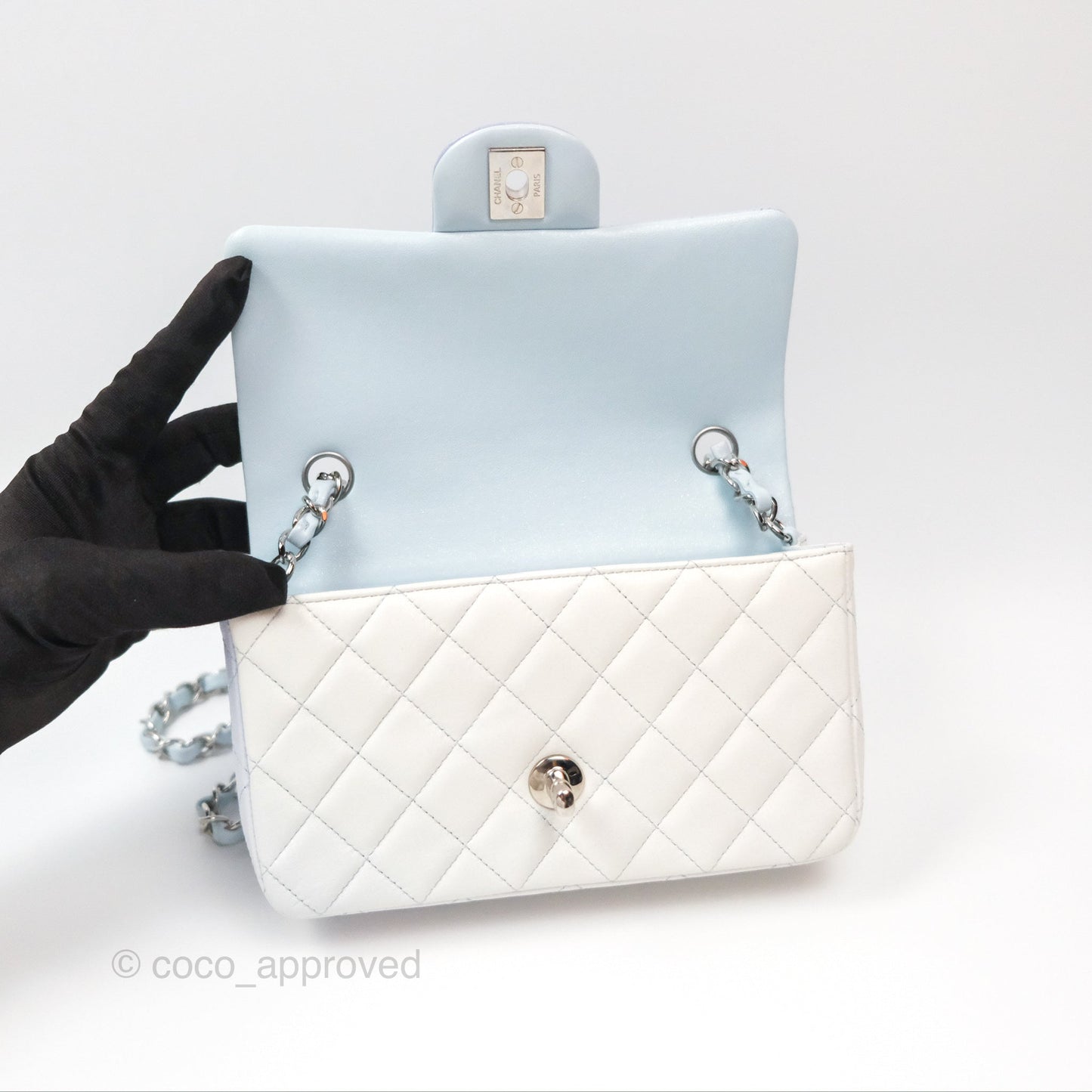 Chanel Quilted Mini Rectangular Flap Ombre Light Blue/Light Purple/White Iridescent Silver Hardware 21K