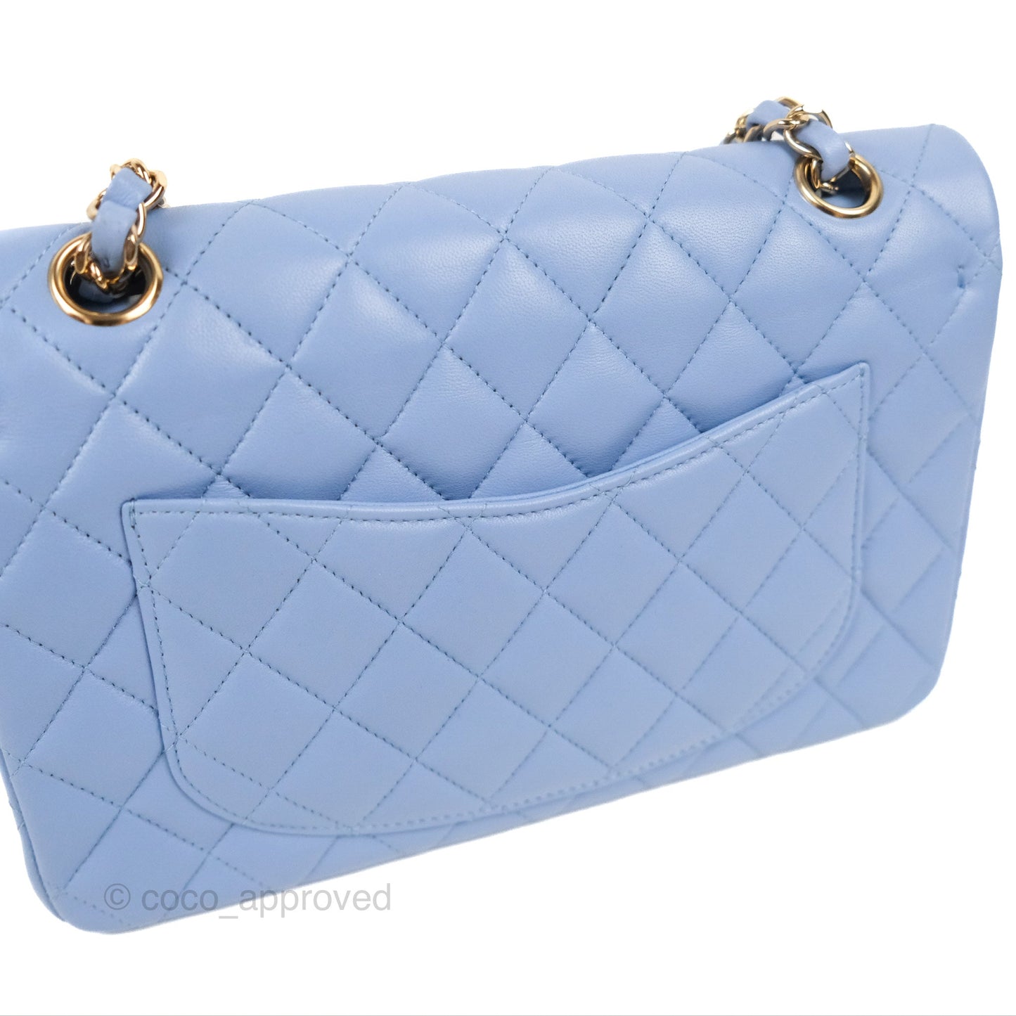 Chanel Small Classic Quilted Flap Blue Sky Lambskin Gold Hardware 21C