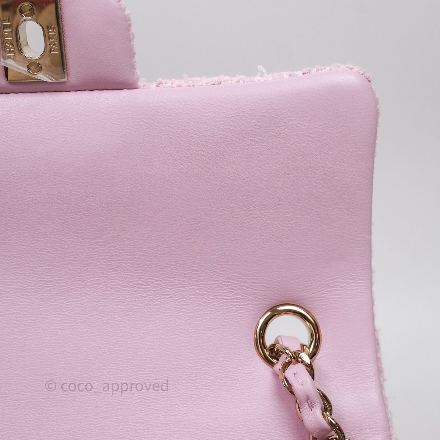 Chanel Classic Mini Rectangular Flap Pink Tweed Gold Hardware