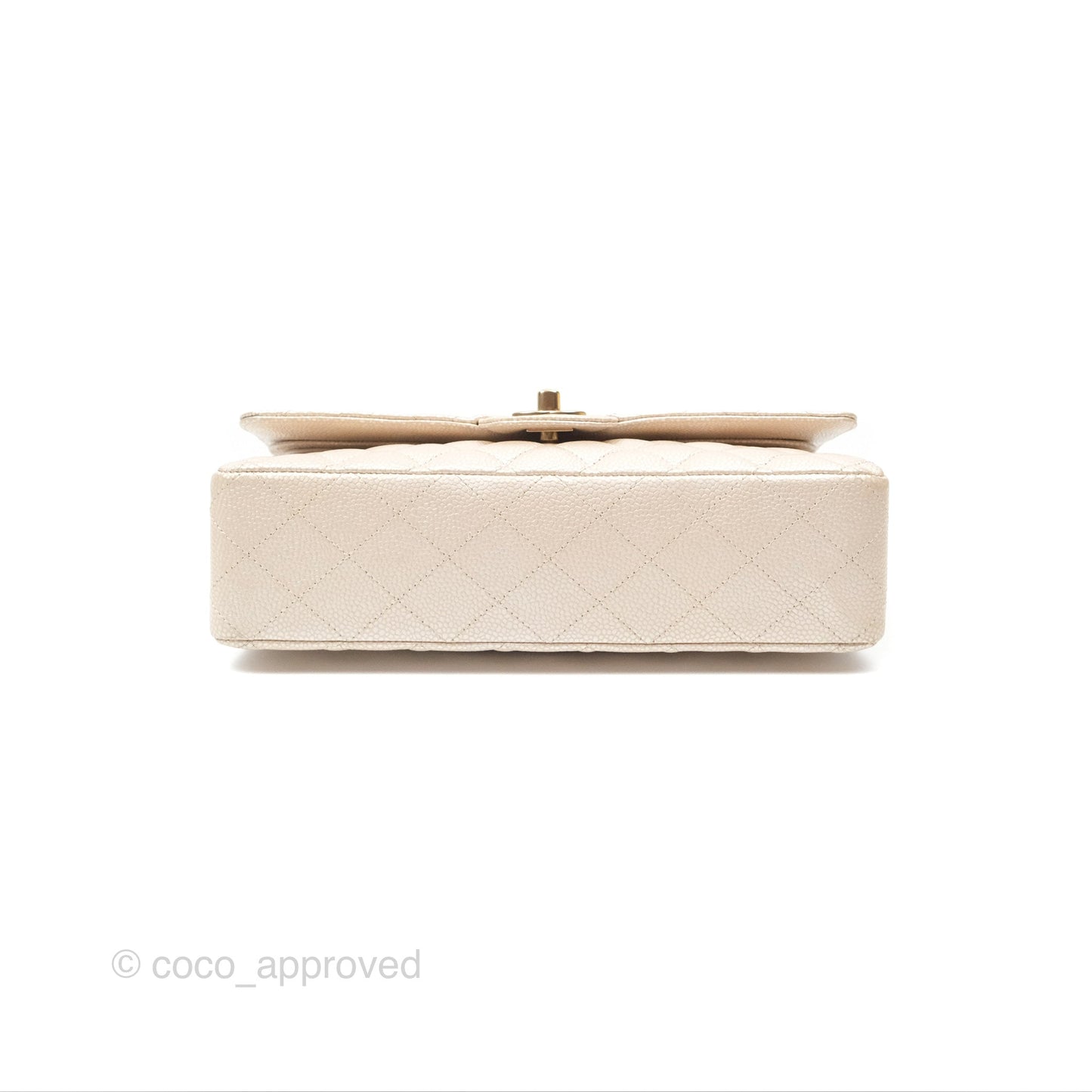 Chanel Classic M/L Medium Flap Quilted Pearly Ivory Beige Caviar Matte Gold Hardware 12P
