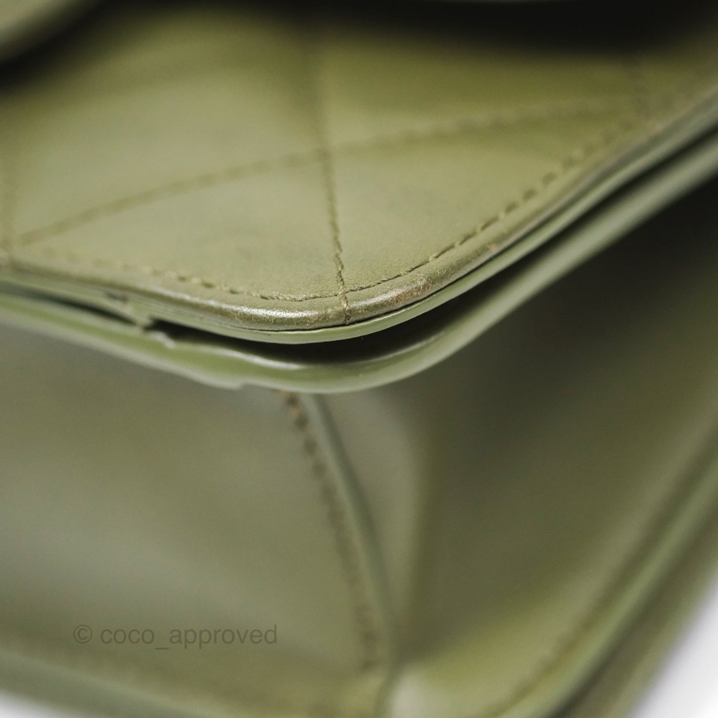 Chanel Small Coco Lady Quilted Flap Bag With Top Handle Olive Green Calfskin Gold Hardware