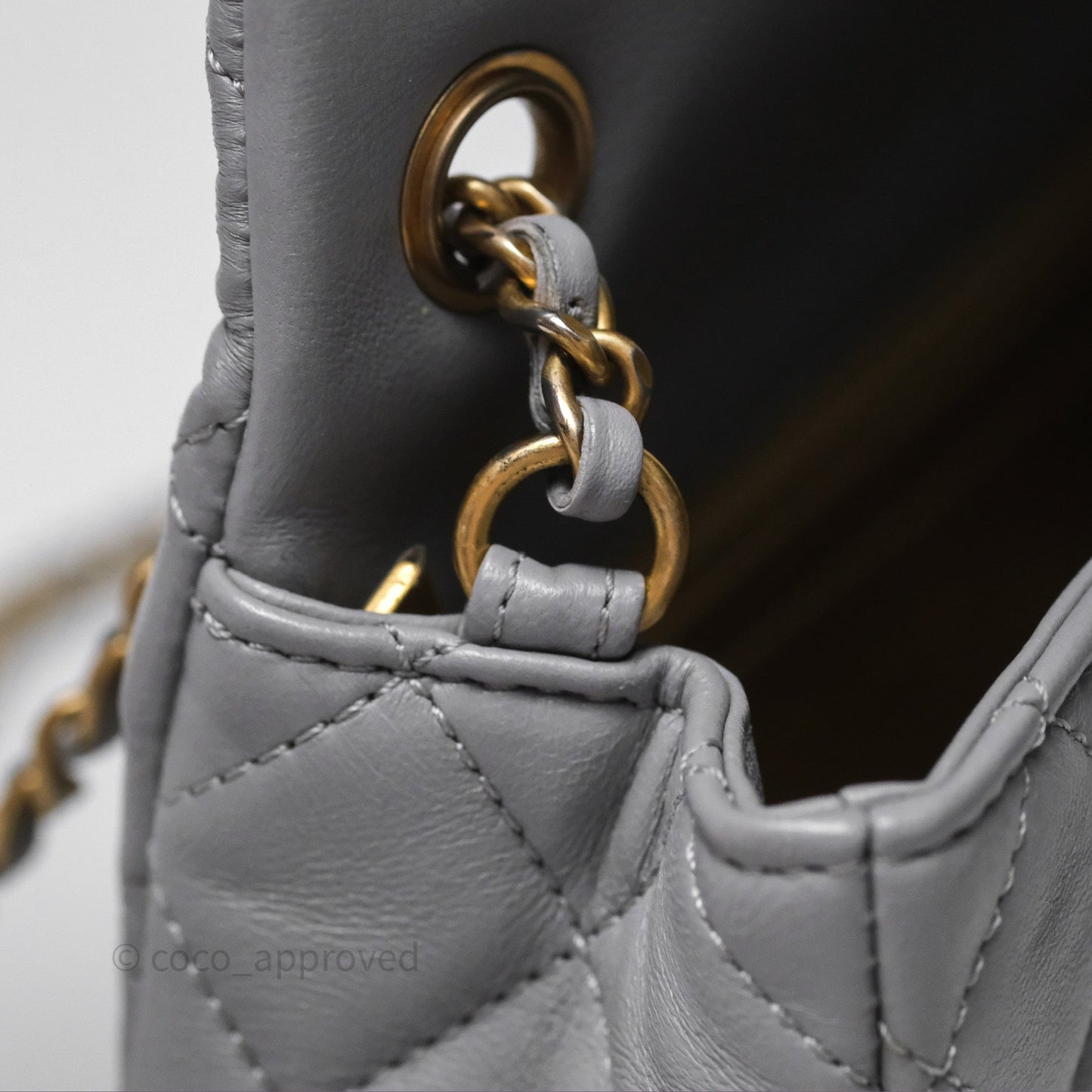 Chanel Pearl Crush Mini Rectangular Quilted Grey Lambskin Aged Gold Hardware