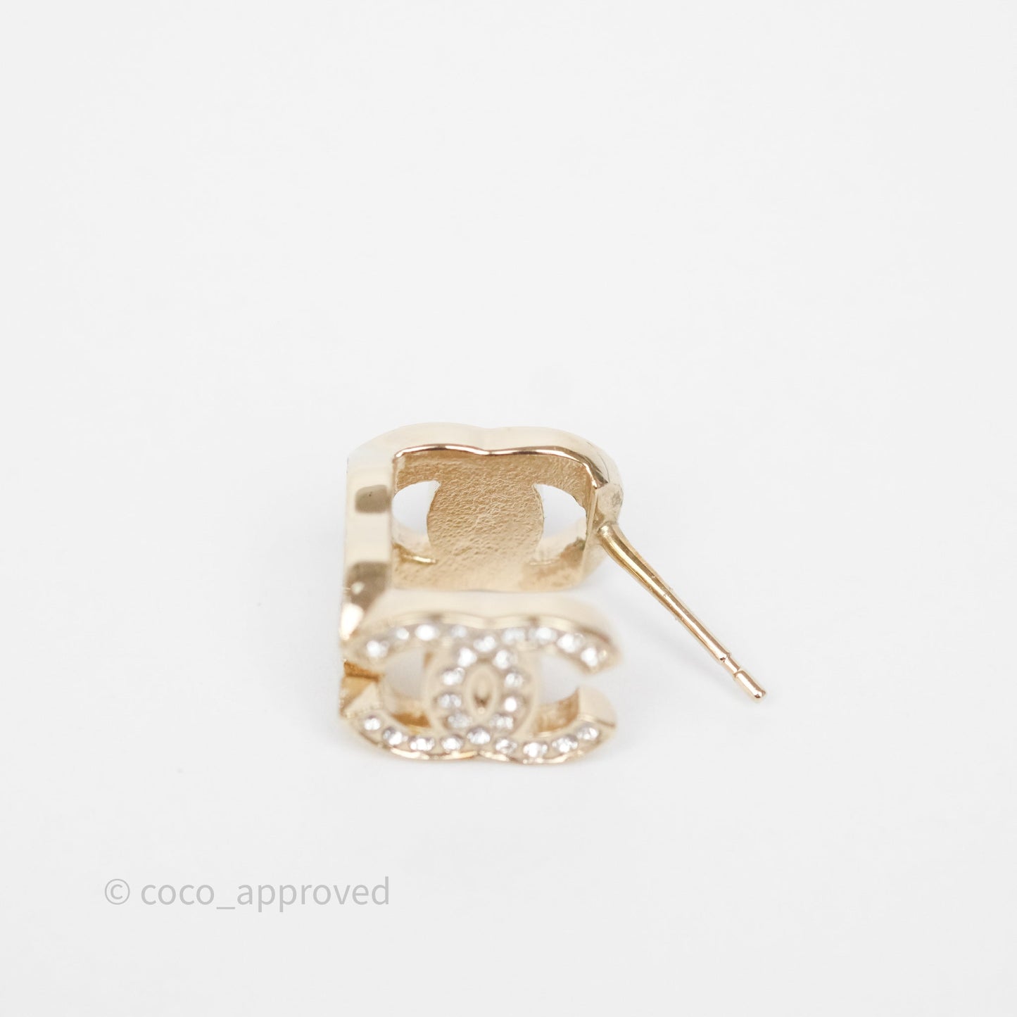 Chanel CC Crystals Square Earrings Gold Tone 23B