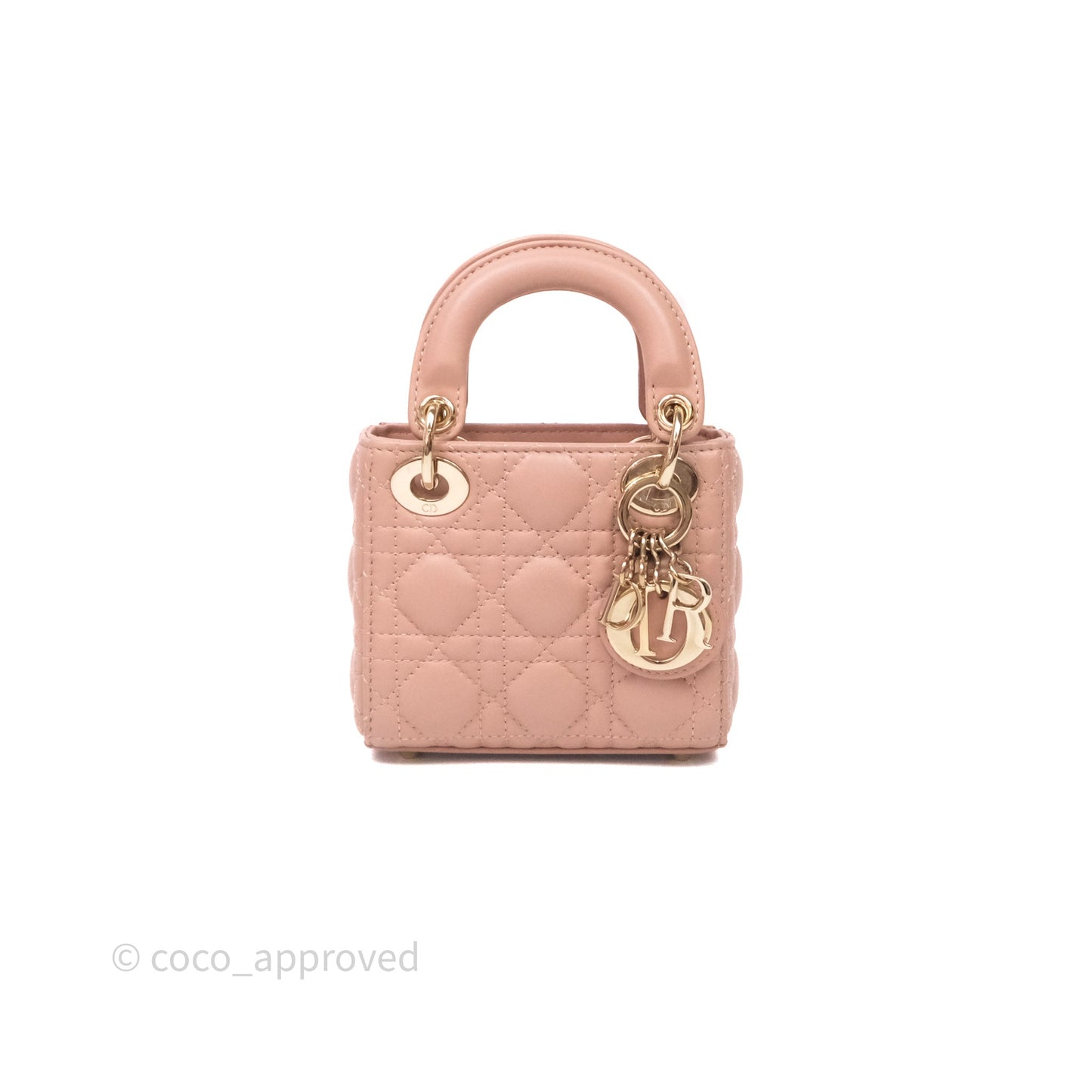 Christian Dior Micro Lady Dior Pink Beige Cannage Calfskin Gold Hardware