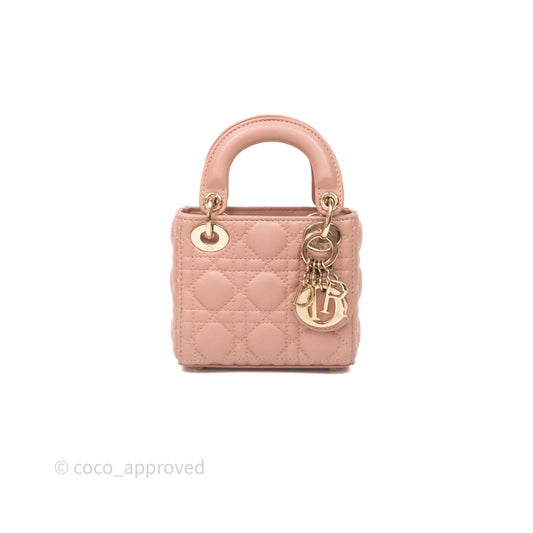 Christian Dior Micro Lady Dior Pink Beige Cannage Calfskin Gold Hardware