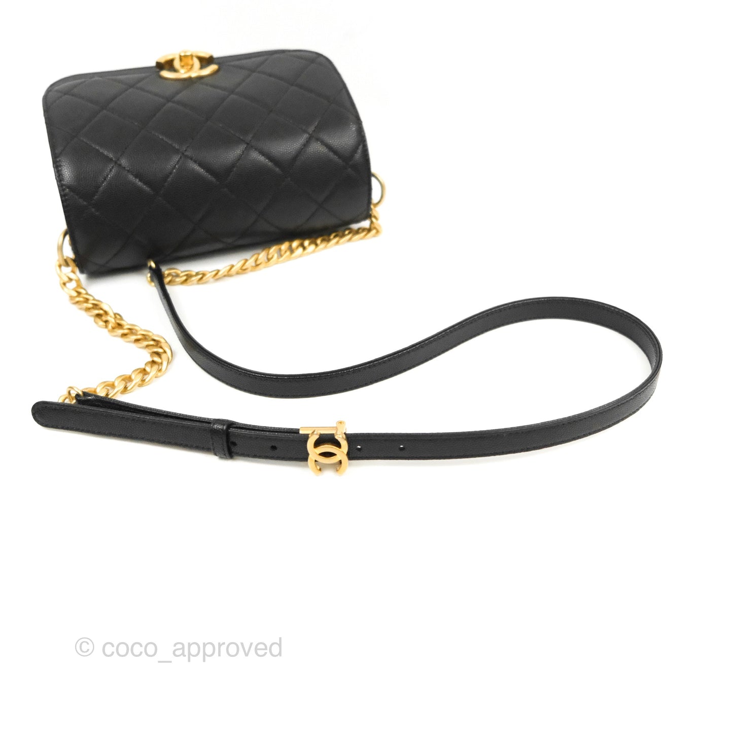 Chanel Mini Messenger Bag Black Caviar Aged Gold Hardware 21K