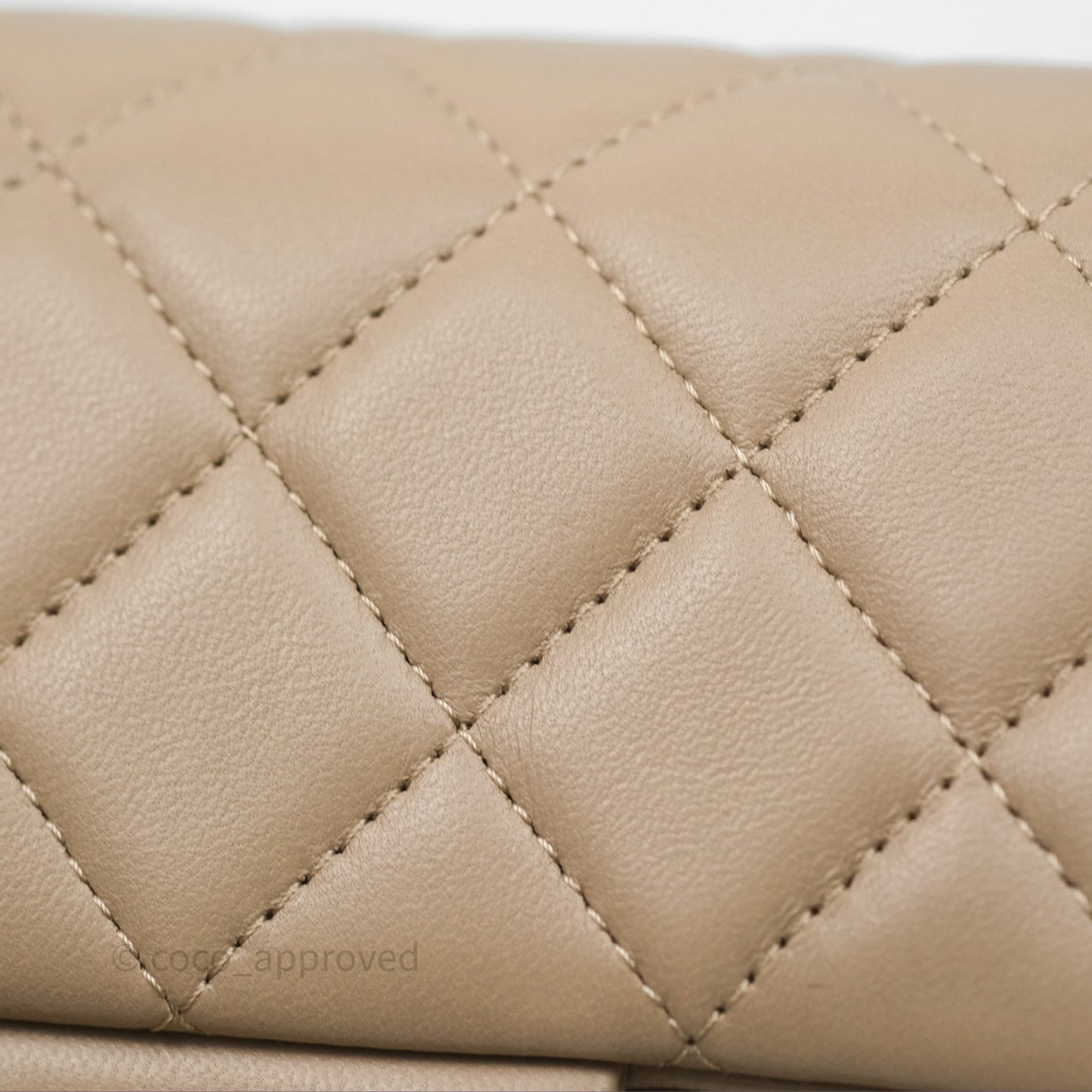 Chanel Quilted Mini Rectangular Flap Beige Lambskin Gold Hardware