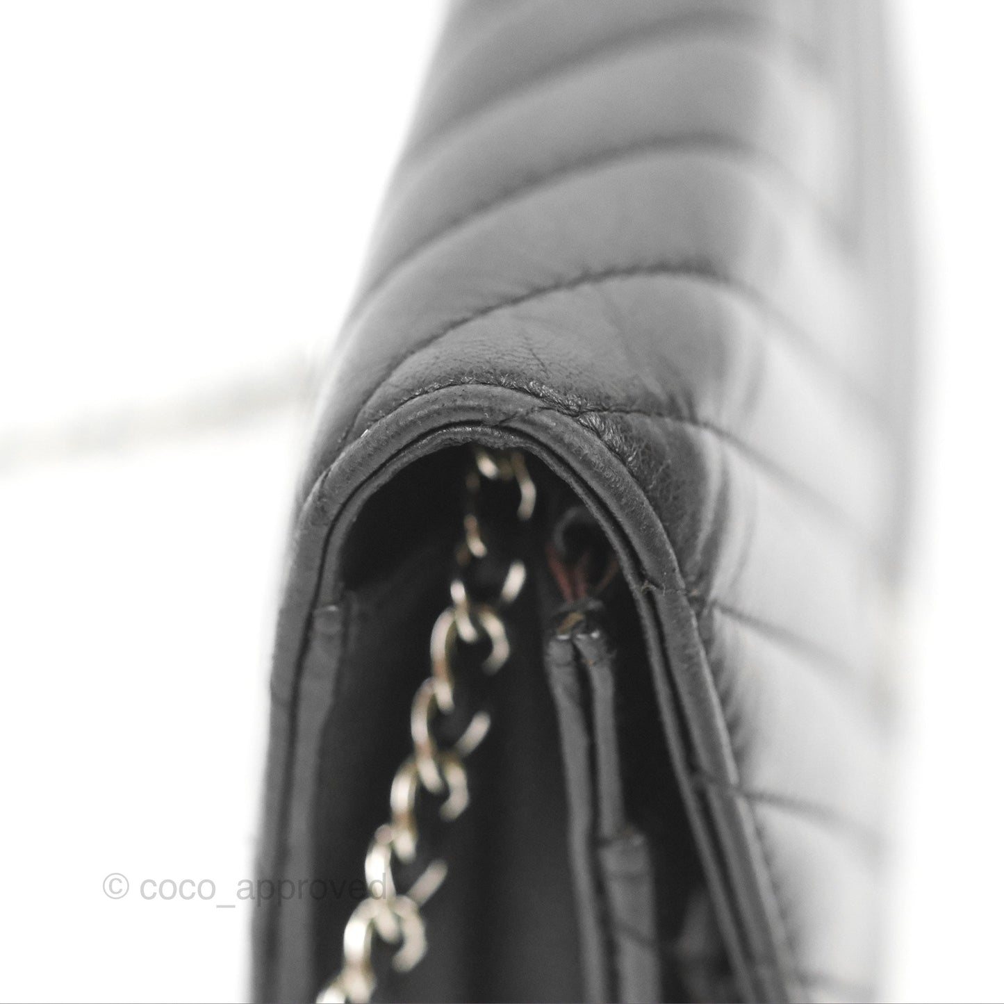 Chanel Classic Chevron Wallet on Chain WOC Black Lambskin Silver Hardware