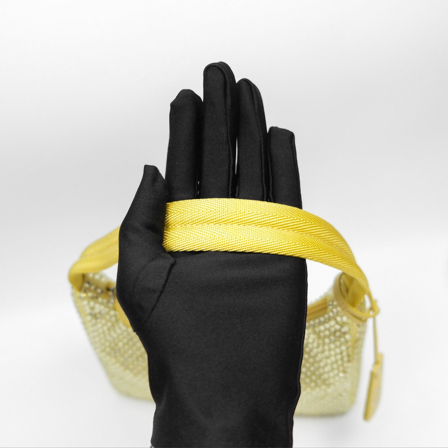 Prada Re-Edition 2000 Nylon Mini Bag Yellow Crystal Embellished