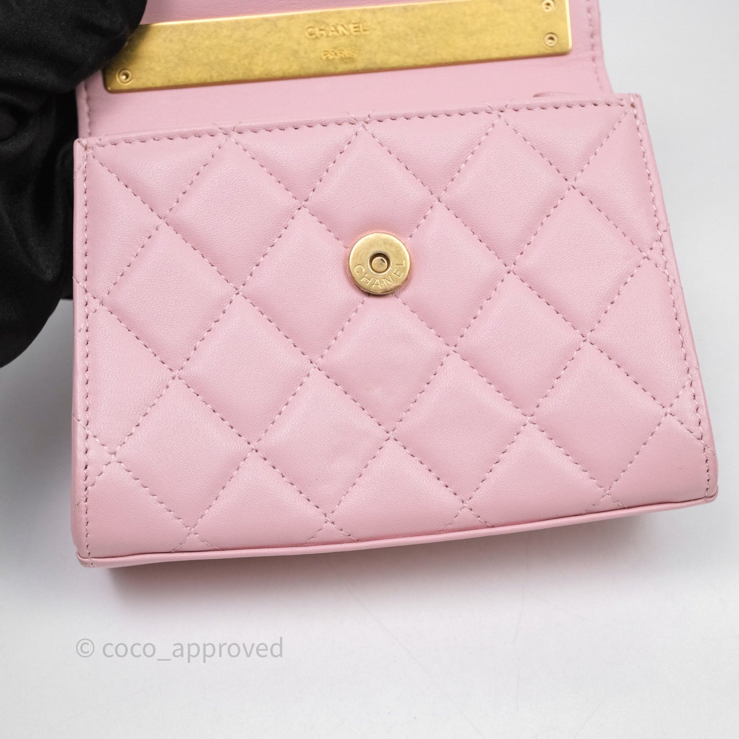 Chanel Mini Enamel Handle Clutch on Chain Pink Lambskin Gold Hardware