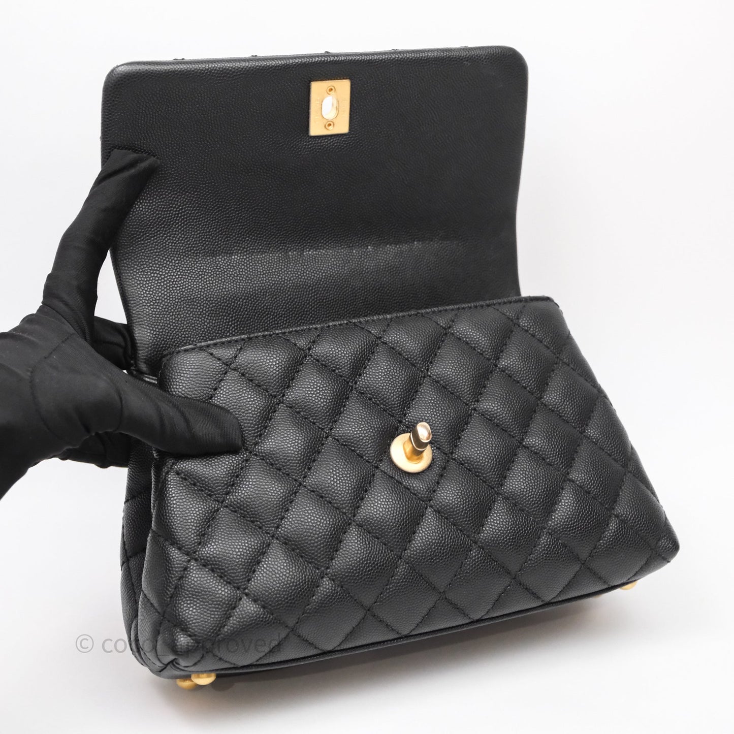 Chanel Small Quilted Coco Handle Black Caviar Aged Gold Hardware