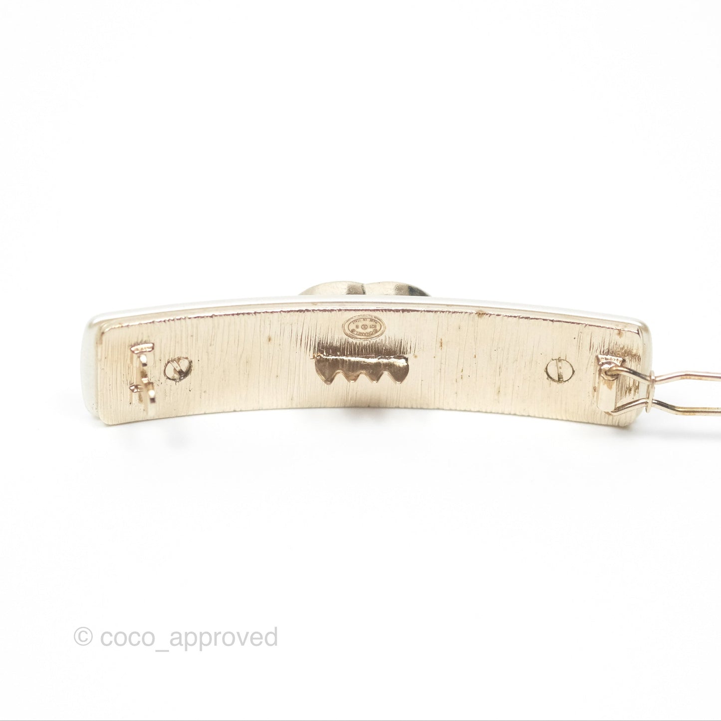 Chanel Crystal CC Pearl Hair Clip Gold Tone 21B