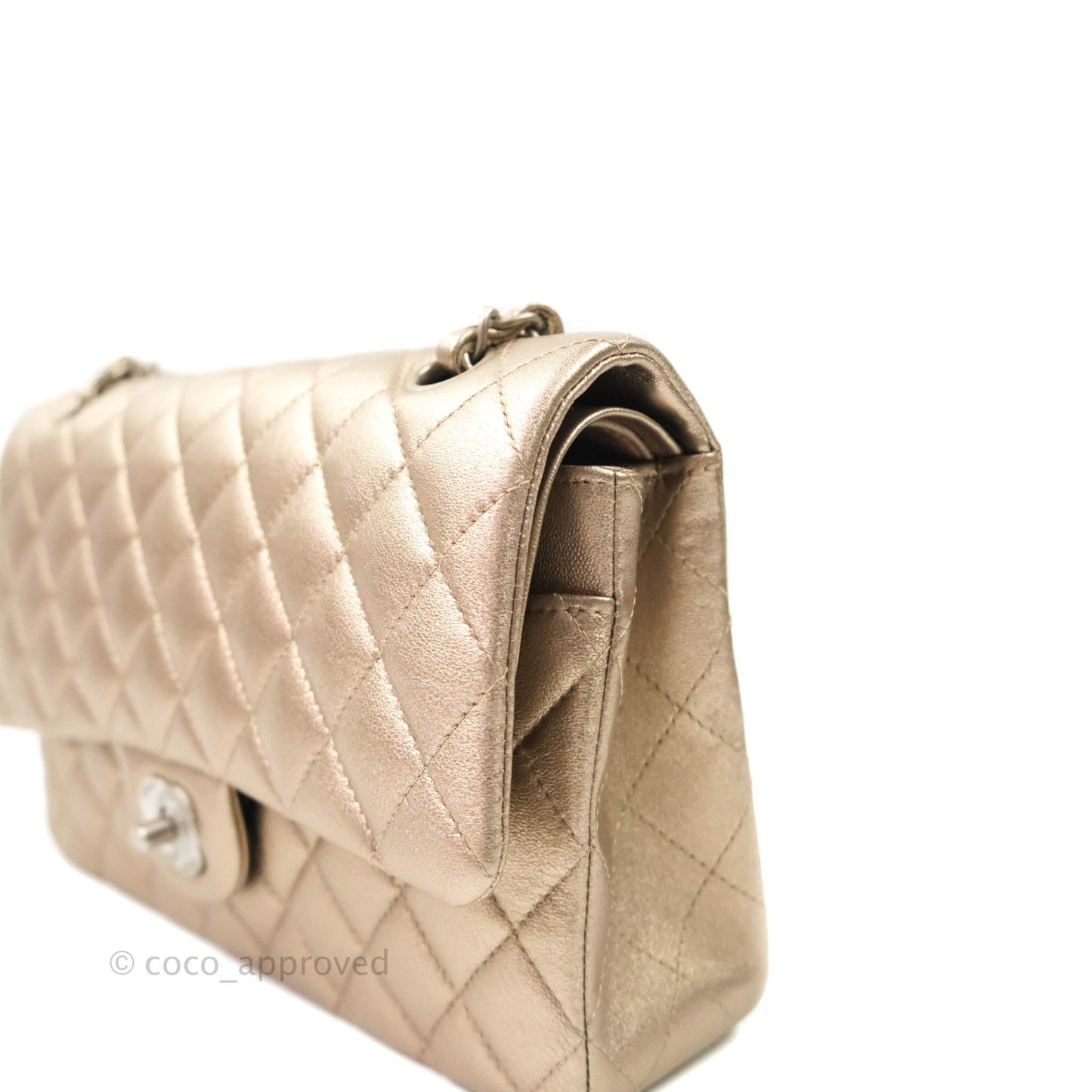Chanel Classic M/L Medium Double Flap Metallic Bronze Lambskin Matte Silver Hardware