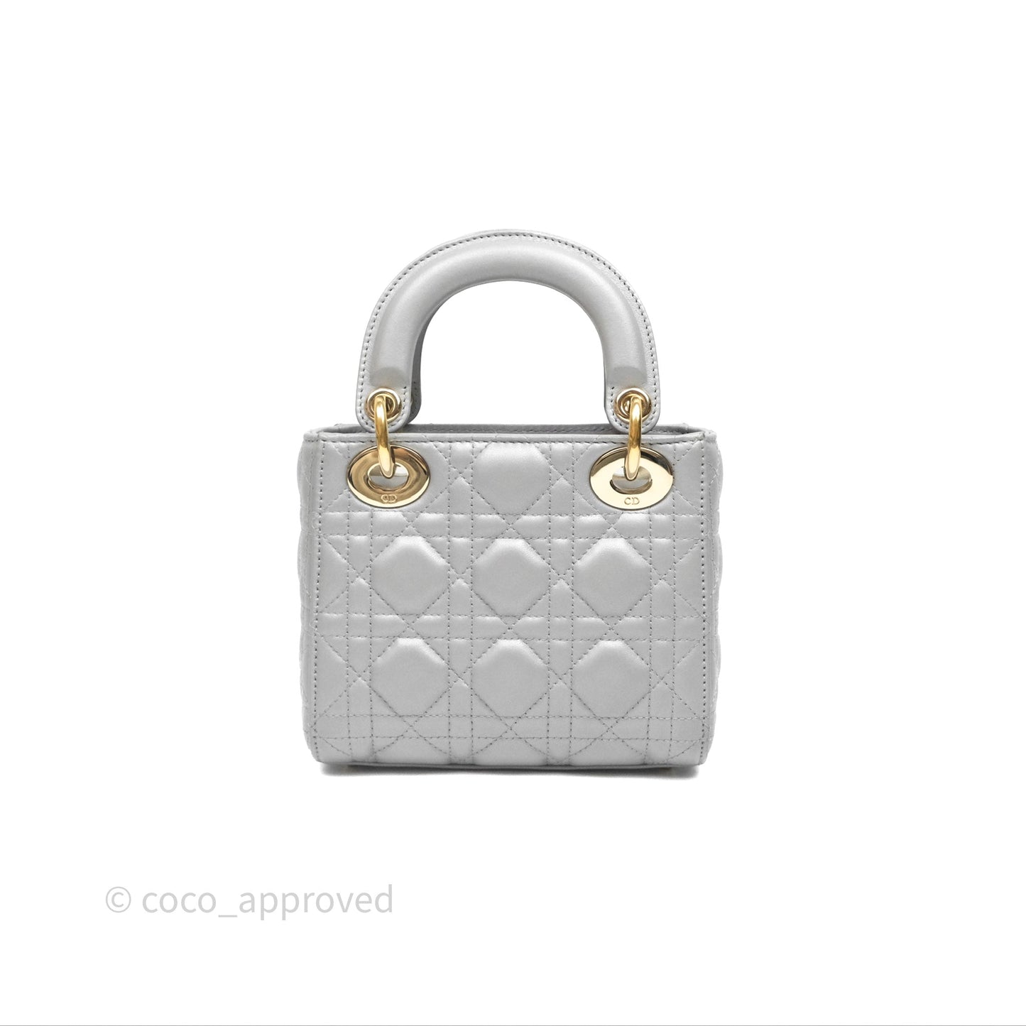 Christian Dior Mini Lady Dior Iridescent Grey Lambskin Cannage Gold Hardware