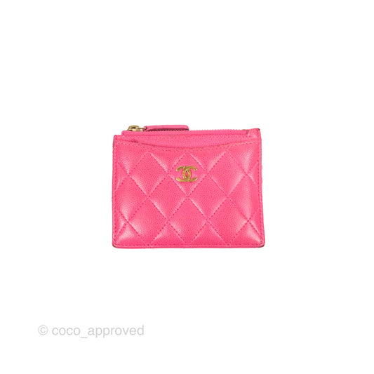 Chanel Quilted CC Zipped Card Holder Dark Pink Caviar Gold Hardware